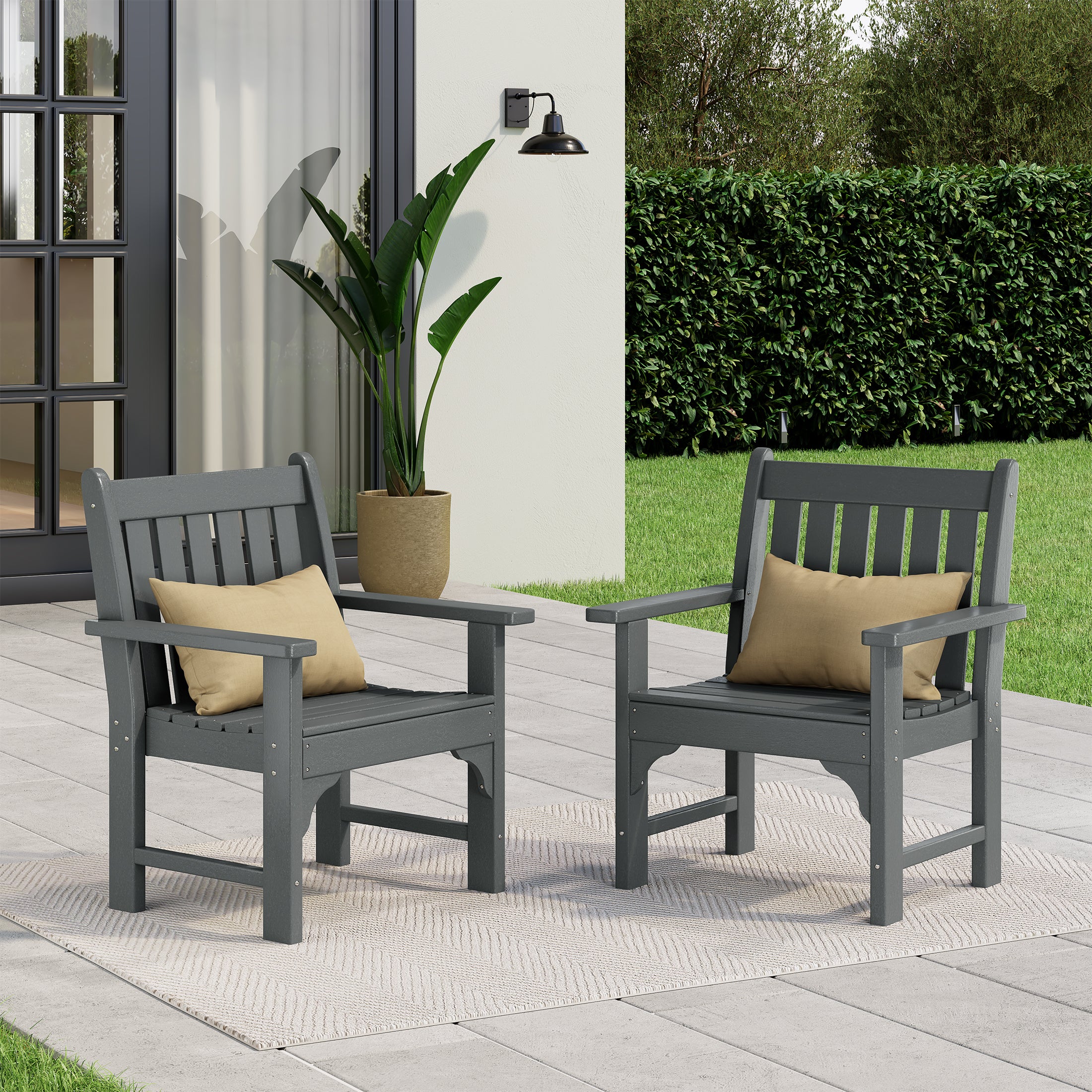 Paradise Outdoor Patio HDPE Adirondack Dining Arm Chairs (Set of 2)