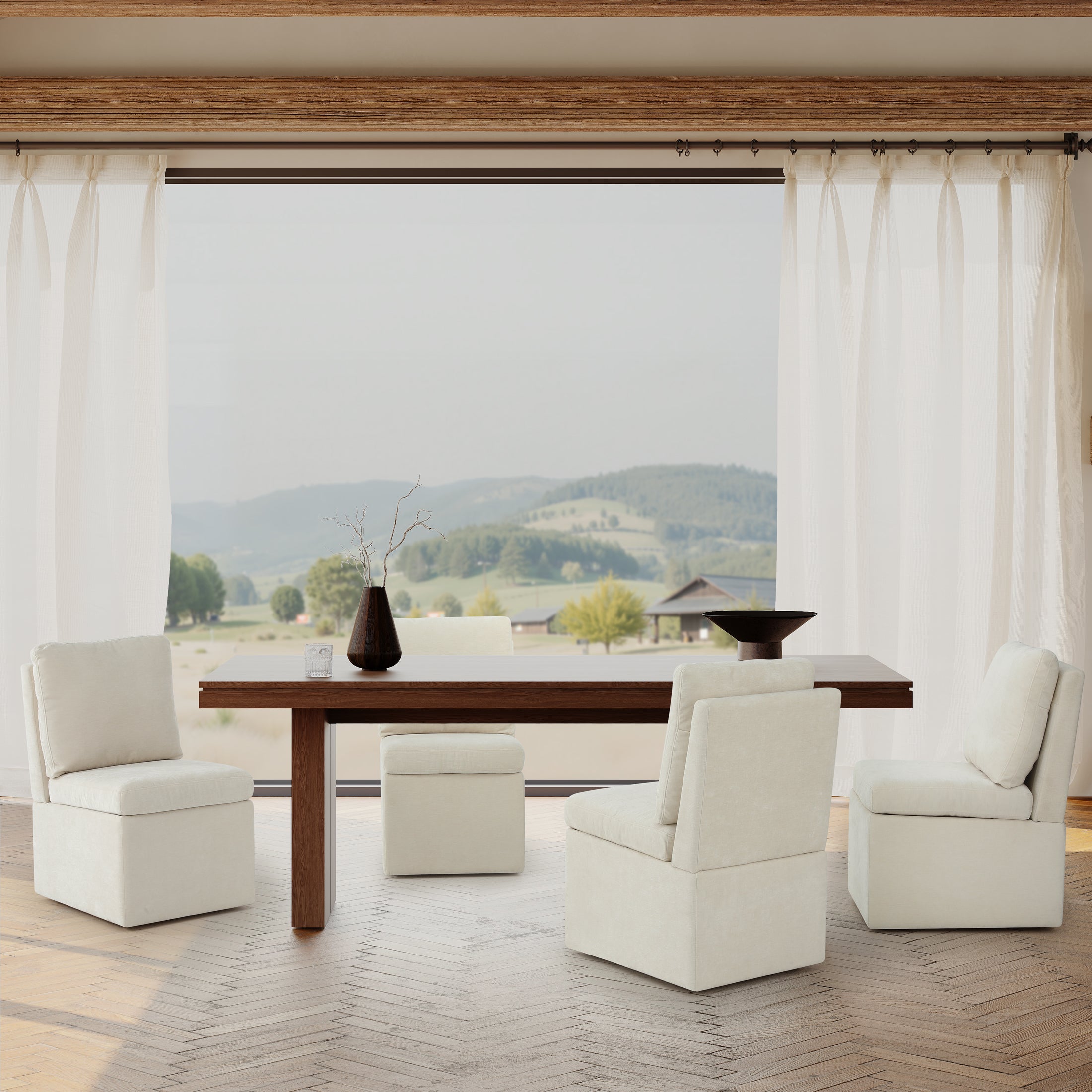 Danburry Modern Upholstered Chenille Armless Dining Chairs With Casters (Set of 4)