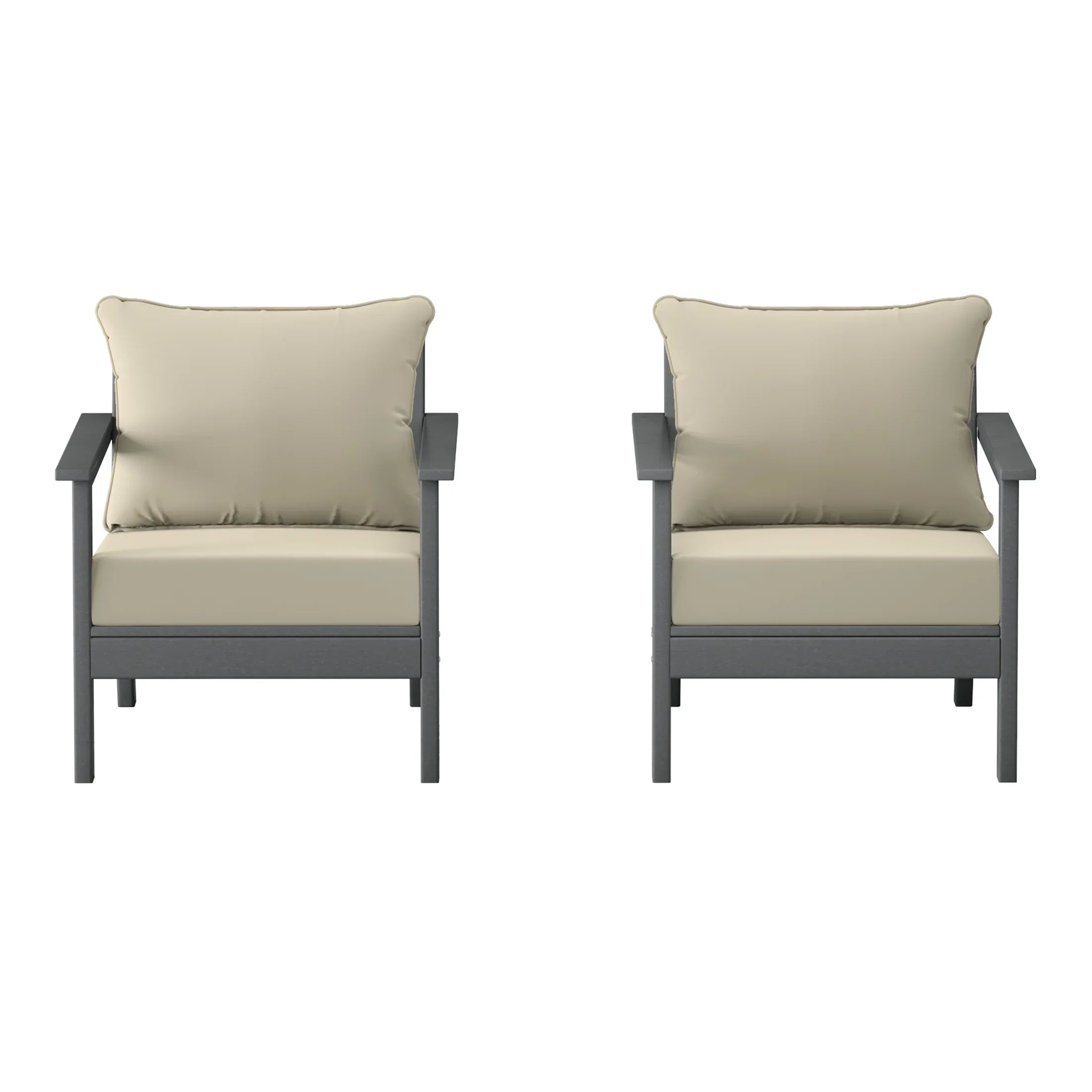 Portsmouth Outdoor Modern HDPE Patio Club Chairs with Deep Seat Cushions (Set of 2)