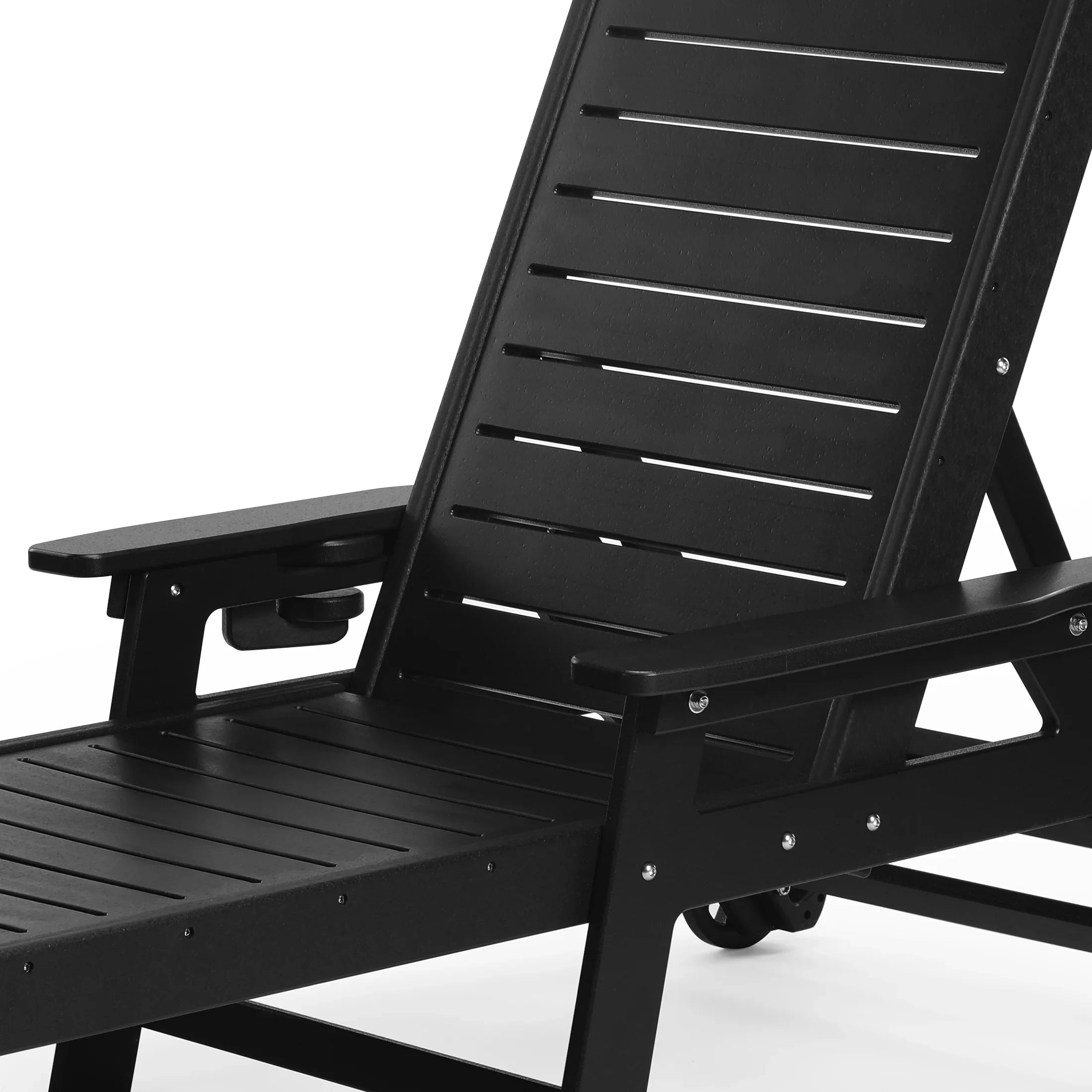 Lago Outdoor HDPE Patio Chaise Lounge With Wheels & Cup Holder