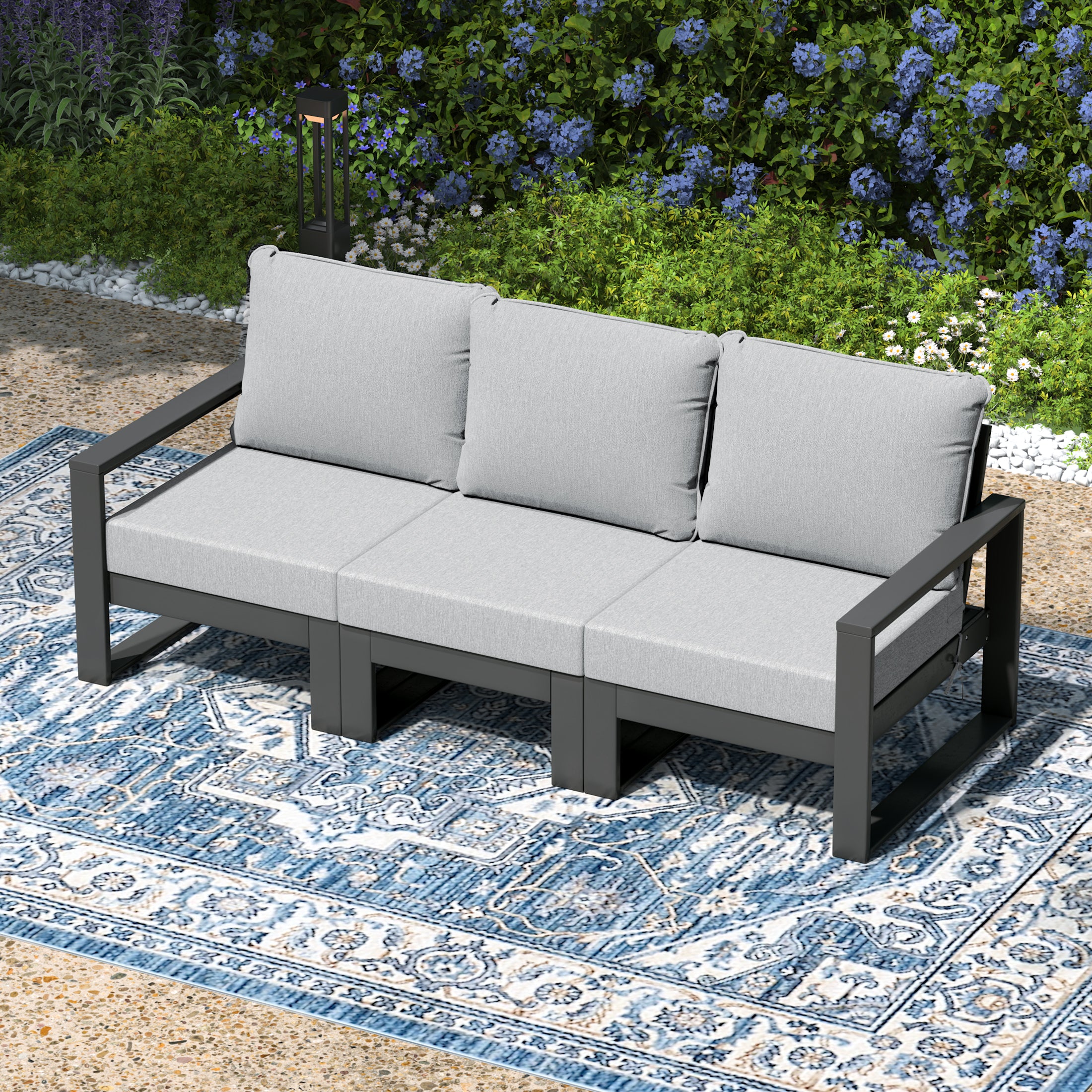 Rockaway Outdoor HDPE All-Weather Modern Deep Seating Patio Sofa with Waterproof Cushions