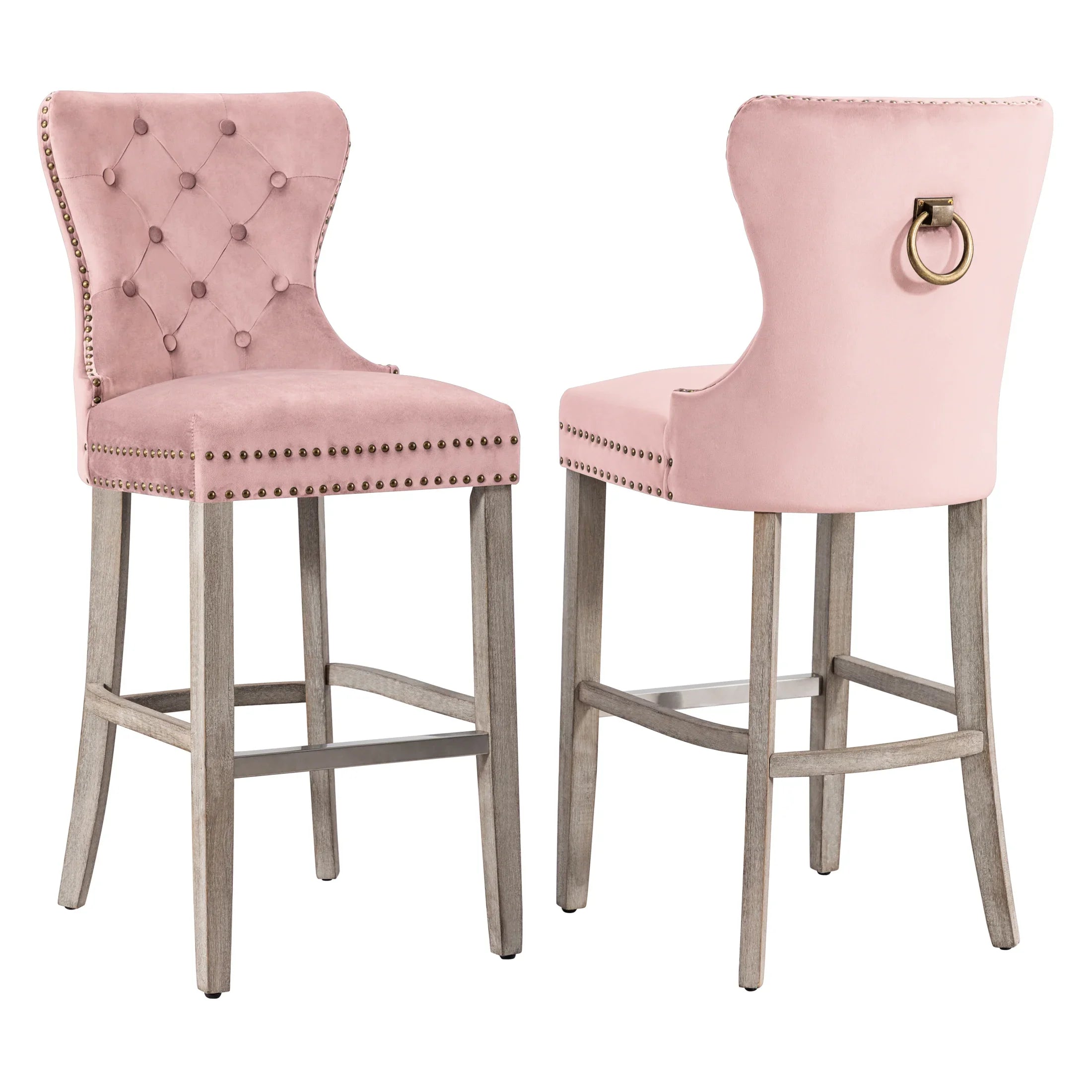 Hank 29" Tufted Velvet Bar Stool (Set of 2), Antique Gray