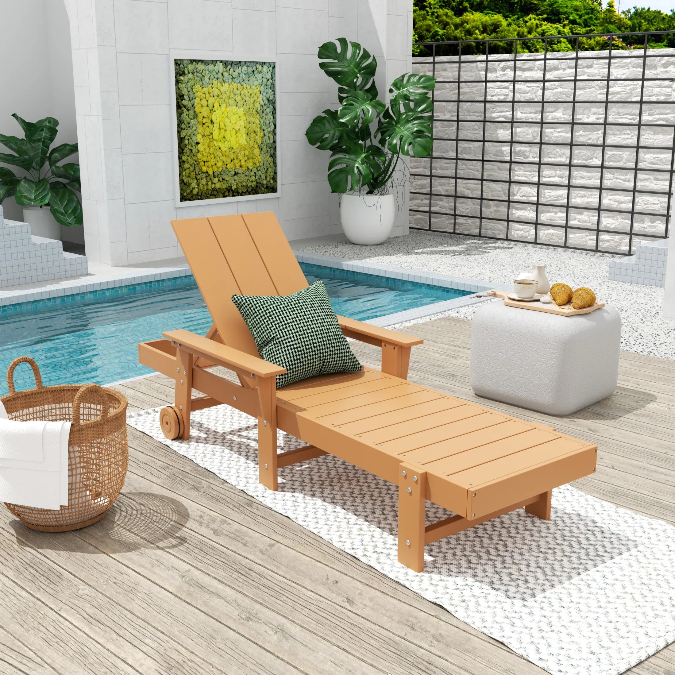 Palms Modern Reclining Chaise Lounge With Arms & Wheels