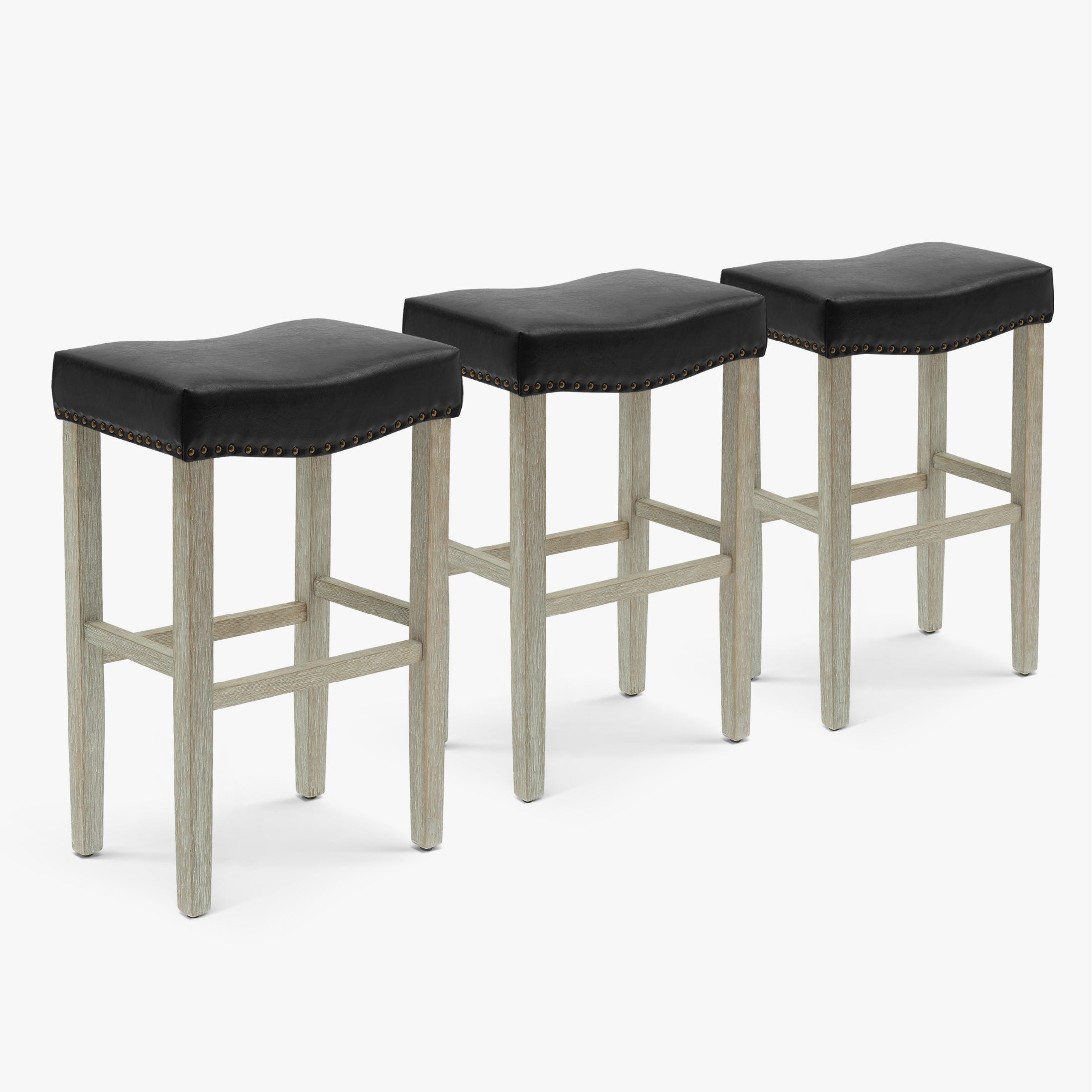 Bulmon 29" Upholstered Saddle Seat Antique Gray Counter Stool (Set of 3)