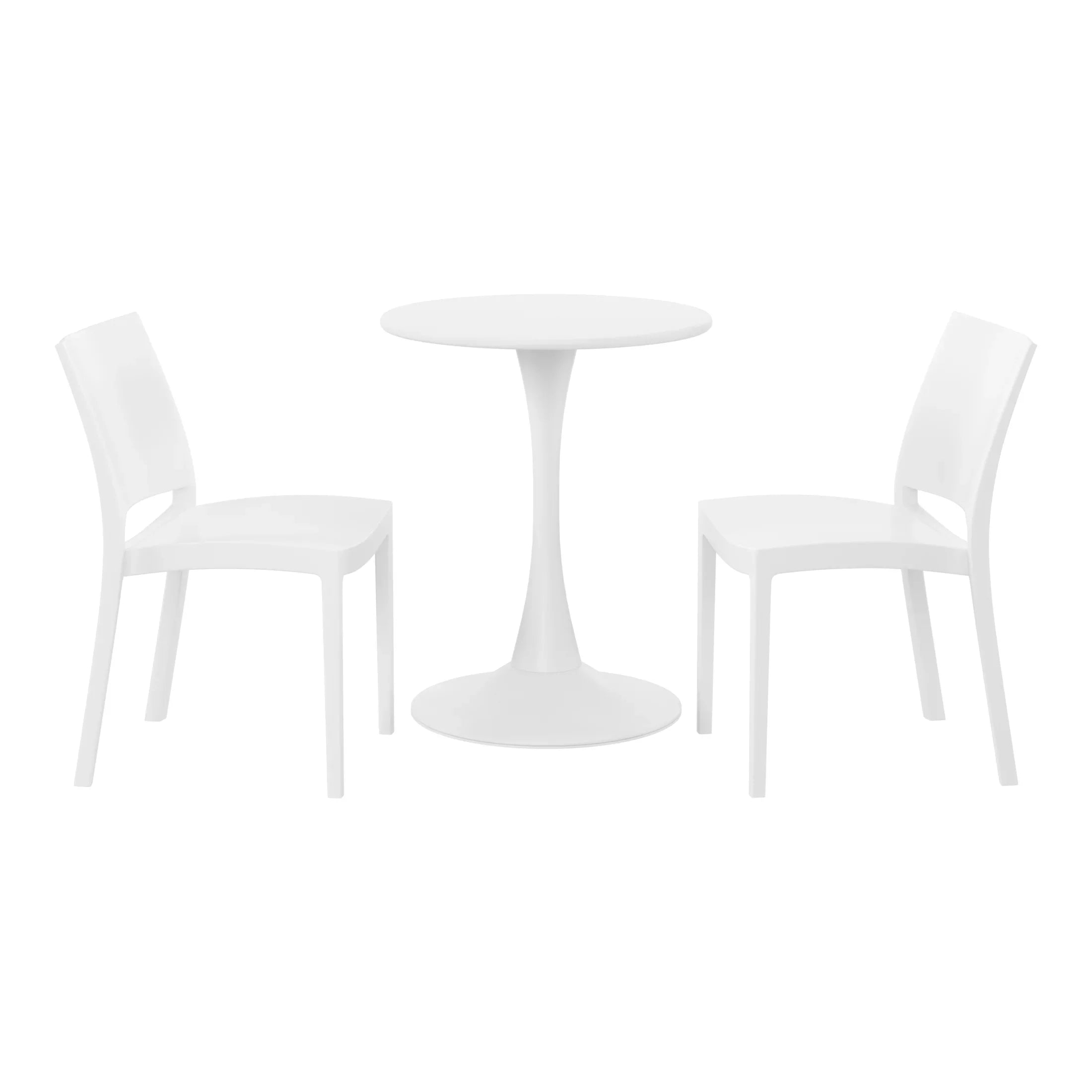 Sunshine 3-Piece Outdoor Round Metal Patio Dining Table Set With Stackable Patio Dining Side Chairs