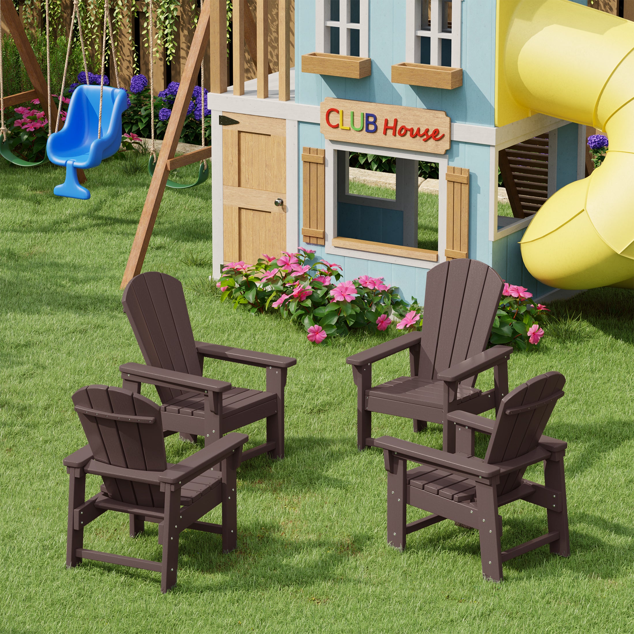 Paradise Kids Outdoor Adirondack Plastic Patio Chair (Set of 4)