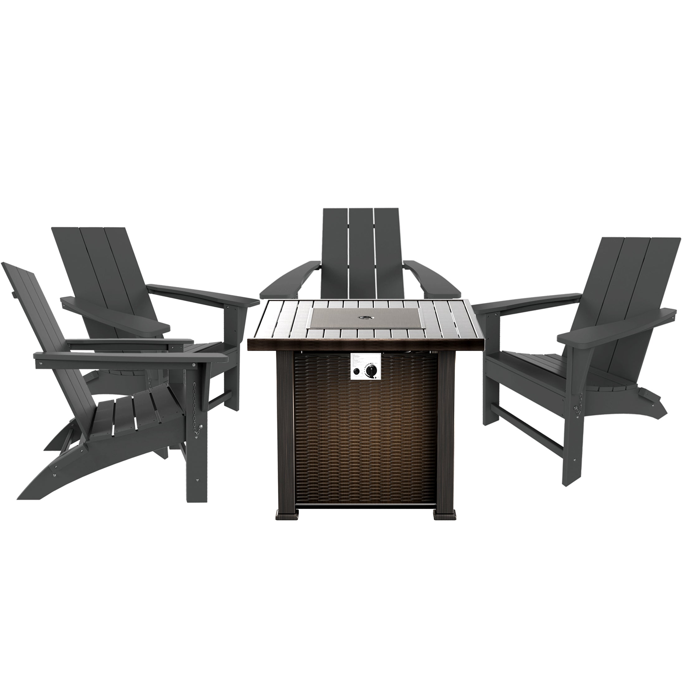 Palms Modern Folding Poly Adirondack Chair With Square Fire Pit Table