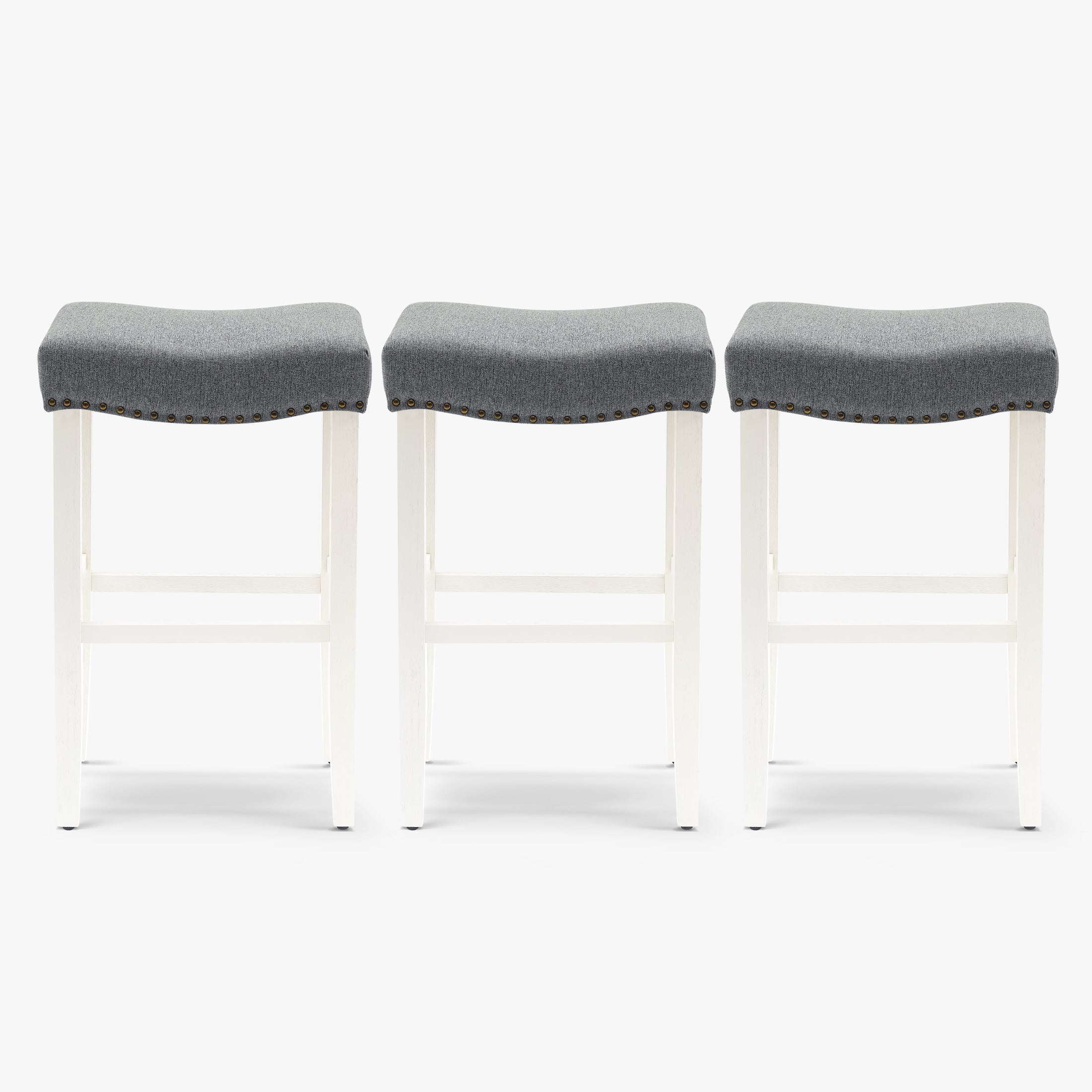 Bulmon 29" Upholstered Saddle Seat Antique White Bar Stool (Set of 3)