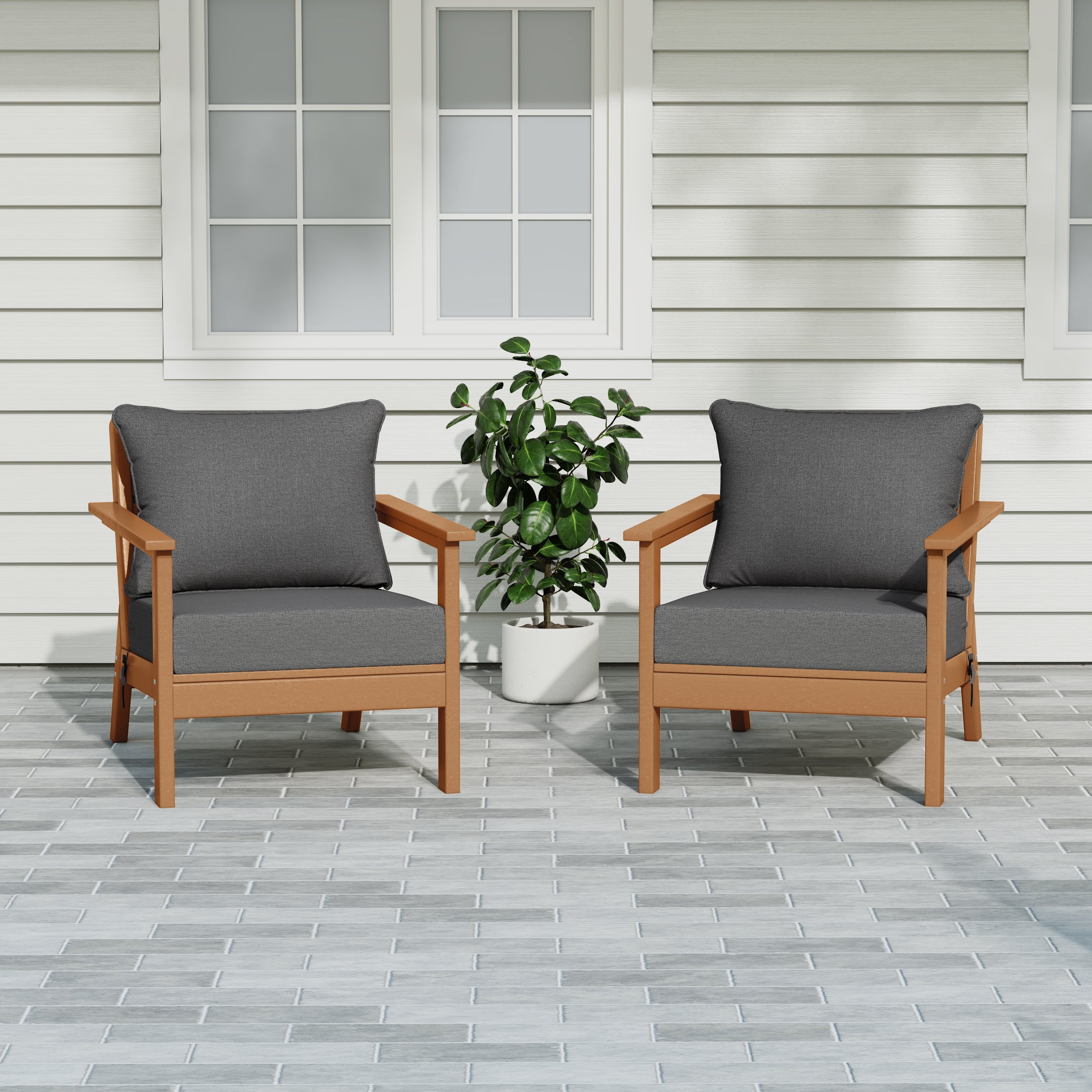 Portsmouth Outdoor Modern HDPE Patio Club Chairs with Deep Seat Cushions (Set of 2)
