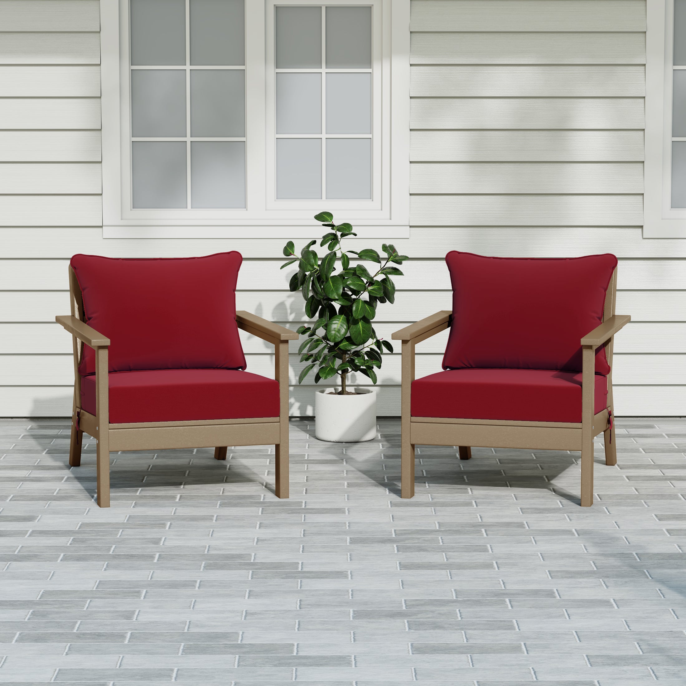 Portsmouth Outdoor Modern HDPE Patio Club Chairs with Deep Seat Cushions (Set of 2)