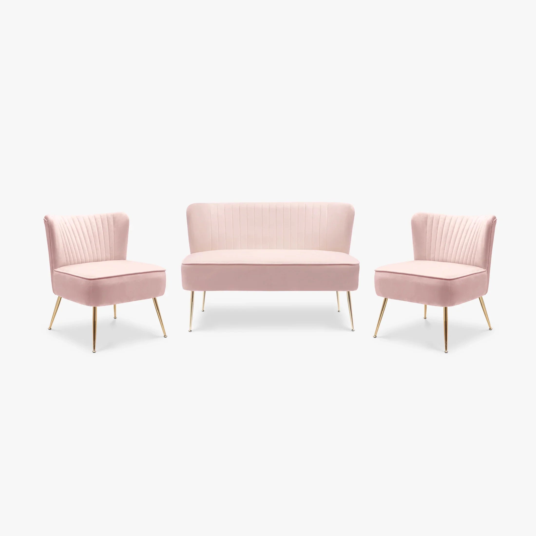 Alaia Mid Century Modern Tufted Velvet Loveseat Sofa and 25" Accent Chair 3-Piece Set