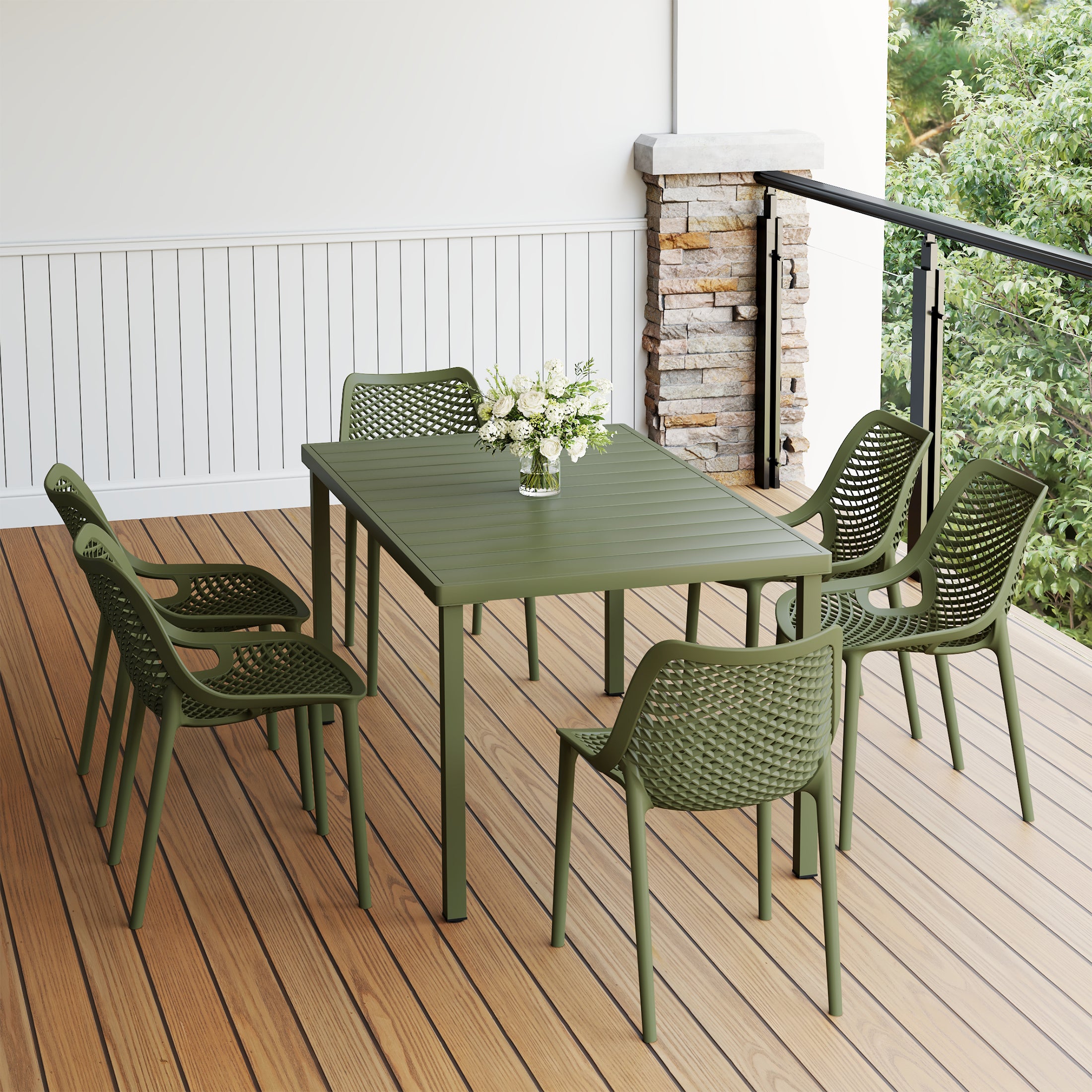 Sunshine 7-Piece Outdoor Metal Patio Dining Table Set With Stackable Patio Chairs