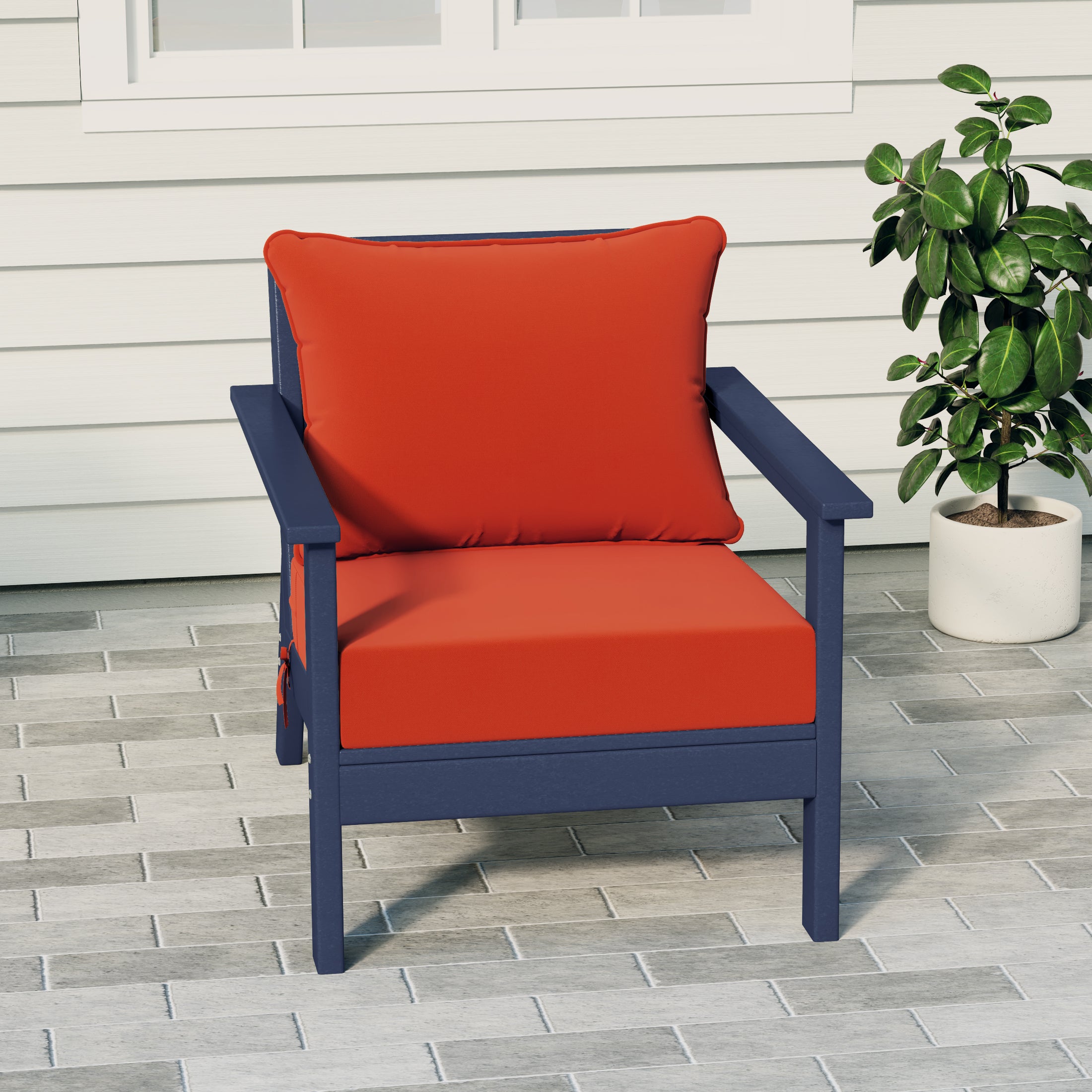 Portsmouth Outdoor Modern HDPE Patio Club Chair with Deep Seat Cushions
