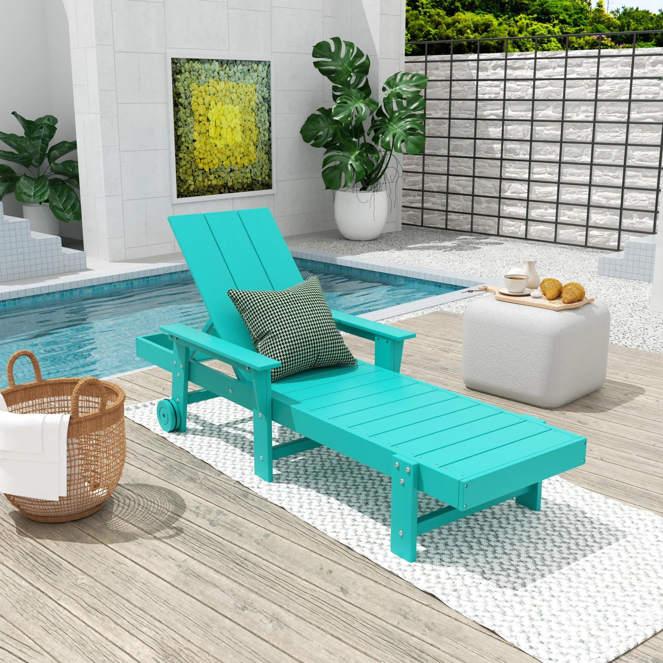 Palms Modern Reclining Chaise Lounge With Arms & Wheels