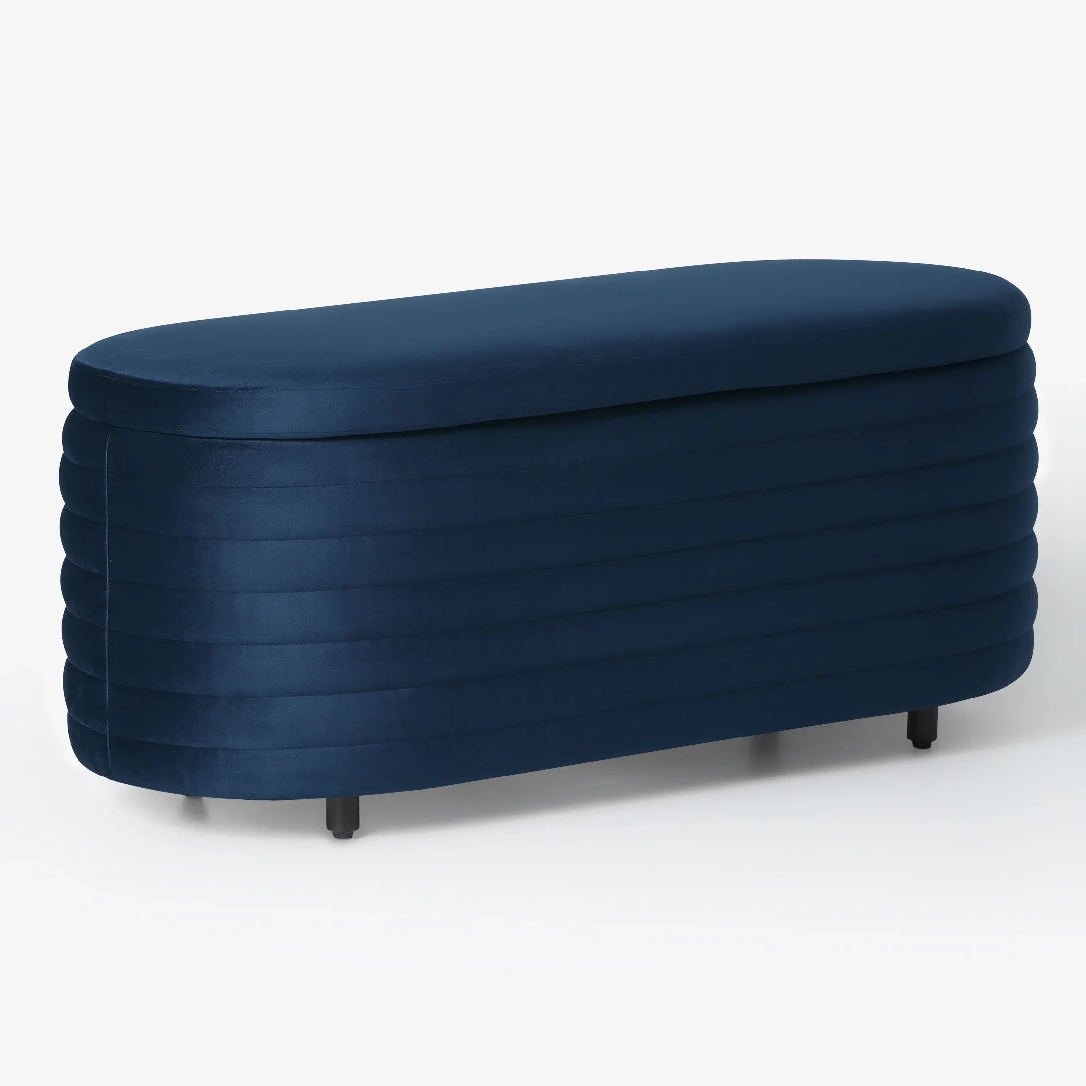 Alaia 42" Wide Mid-Century Modern Upholstered Velvet Tufted Oval Storage Ottoman Bench