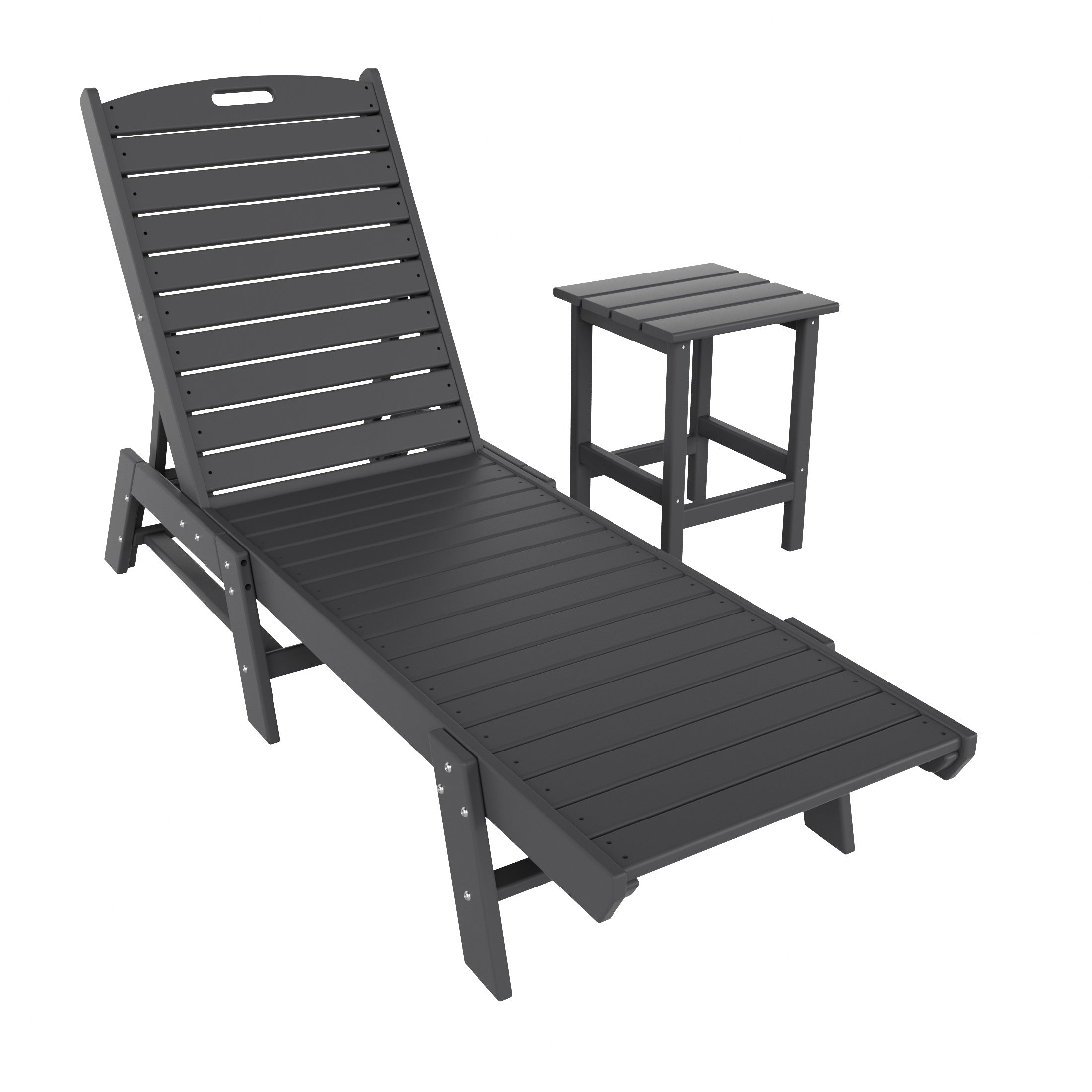 Paradise 2-Piece Poly Outdoor Patio Chaise Lounge Chair with Side Table Set