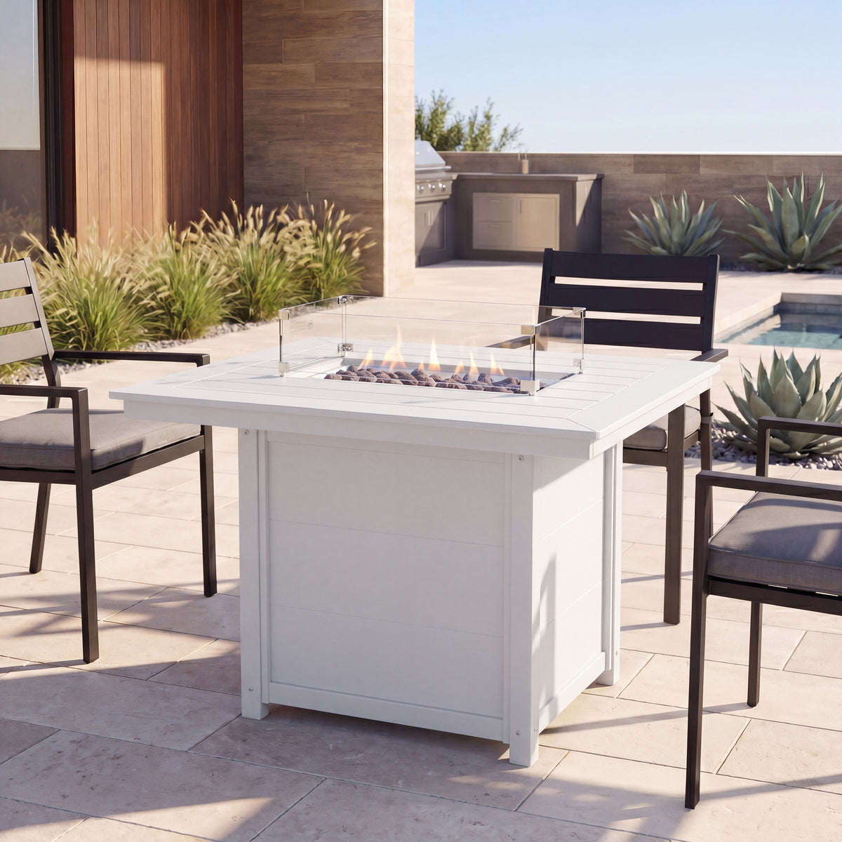 Sol 46" Modern Outdoor Patio Gas Propane Rectangular Fire Pit Table
