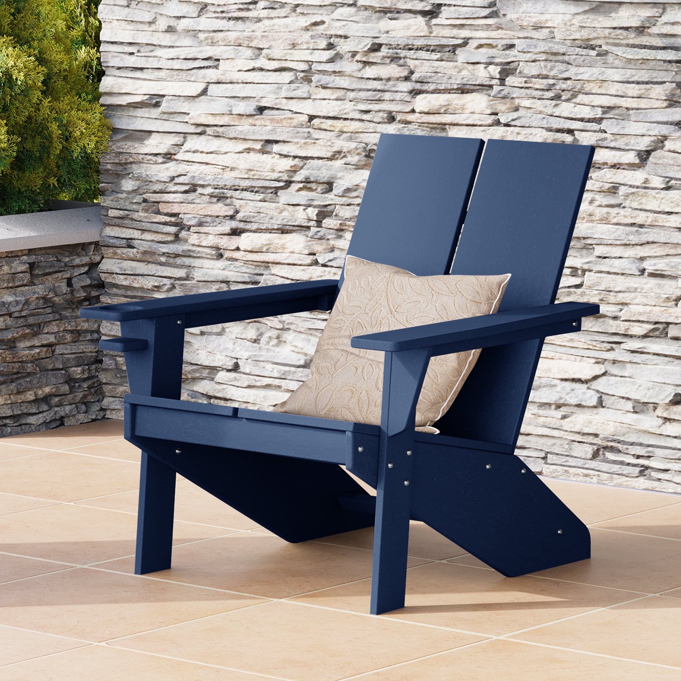 Seaview Outdoor HDPE Modern Adirondack Chair with Cup Holder
