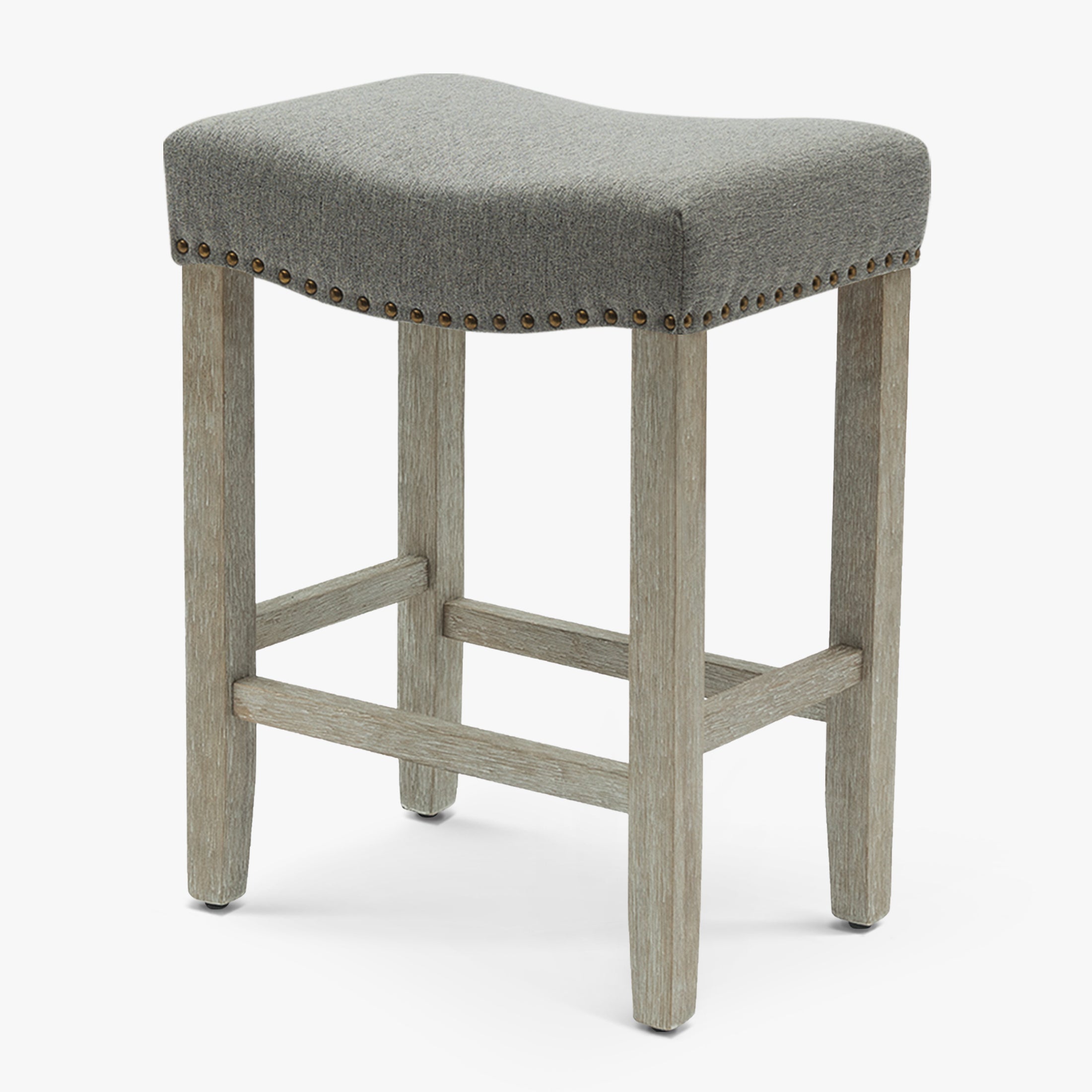Bulmon 24" upholstered nail head bar counter stool with Antique Gray color legs