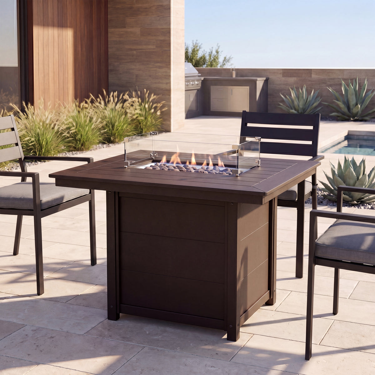 Sol 46" Modern Outdoor Patio Gas Propane Rectangular Fire Pit Table