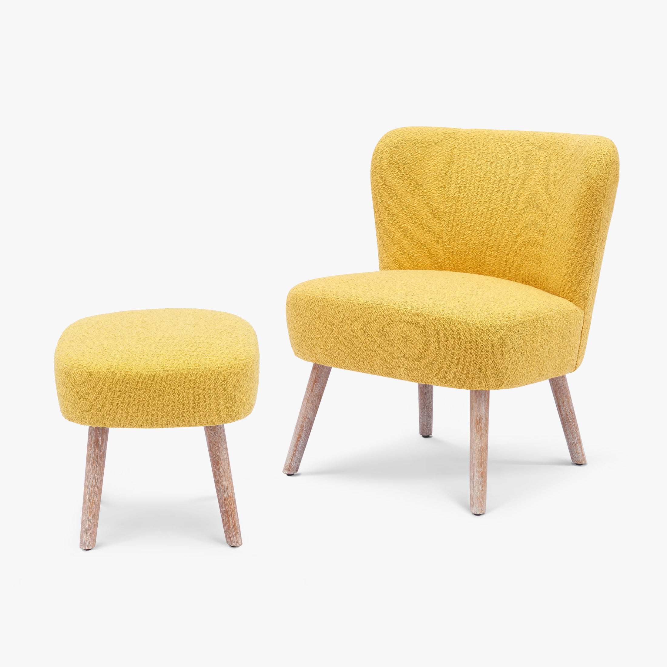 Amélie Mid-Century Boucle Accent Chair with Ottoman Foot Stool Set