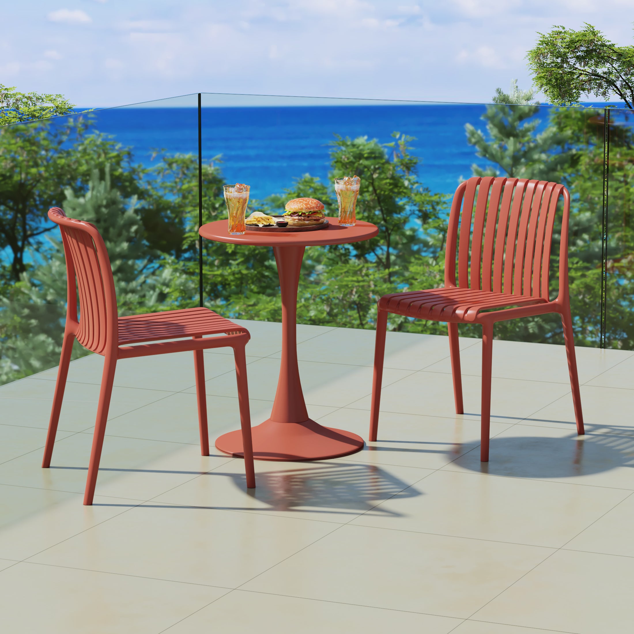 Sunshine 3-Piece Outdoor Metal Dining Table Set And Stackable Resin Patio Chairs