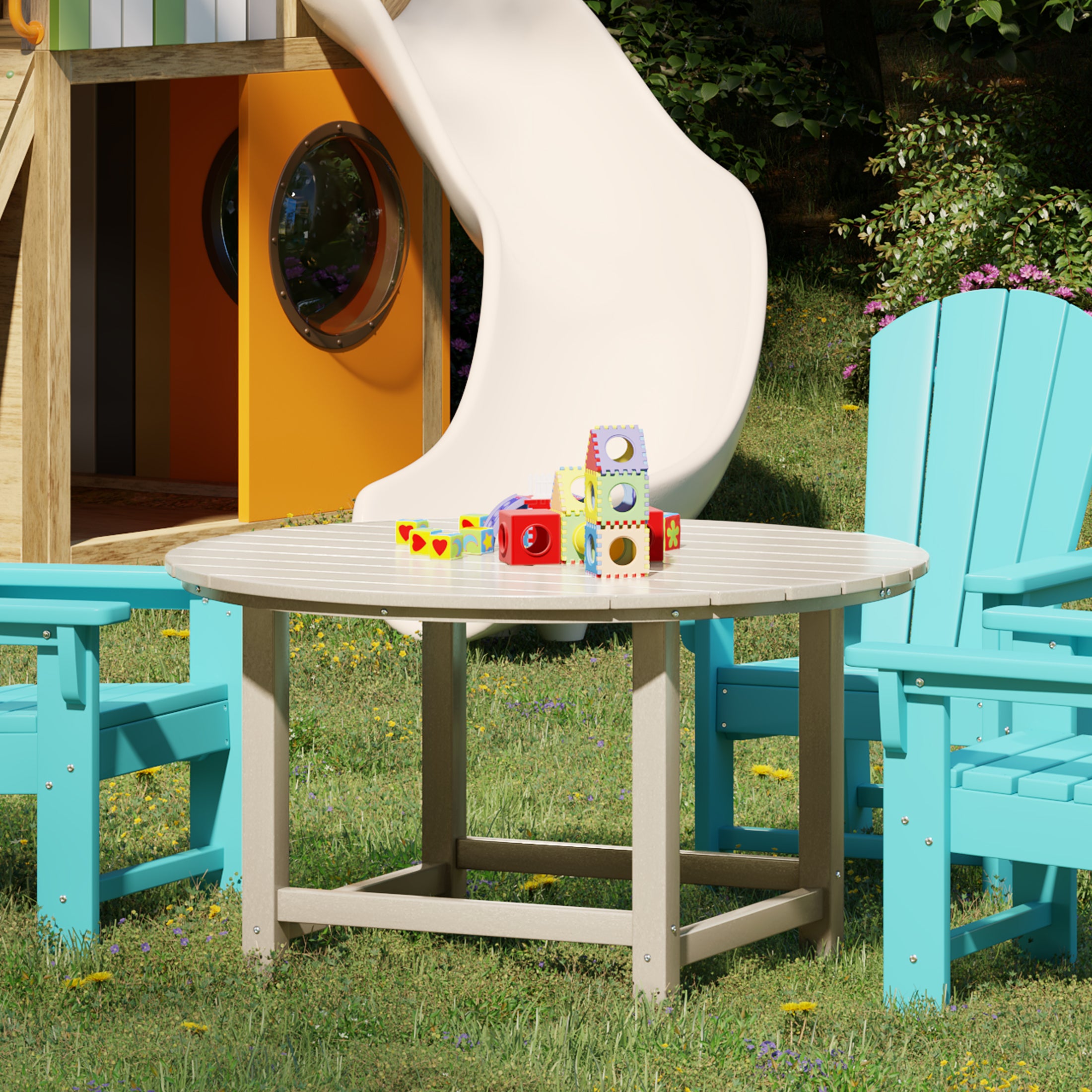 Paradise Kids Outdoor Patio Furniture HDPE 38" Wide Round Dining Table