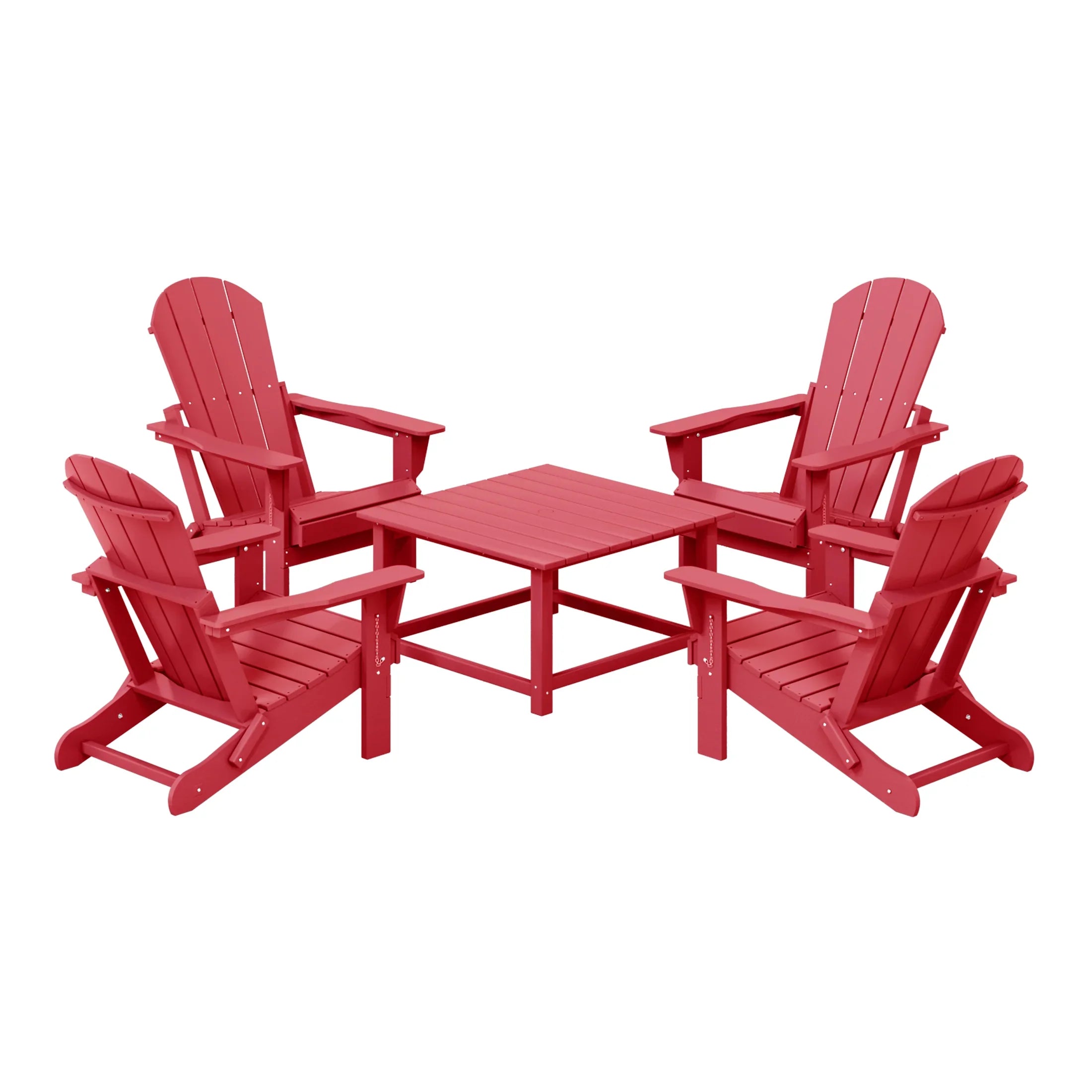 Paradise 5-Piece HDPE Adirondack Chair Outdoor Patio Square Table Conversation Set
