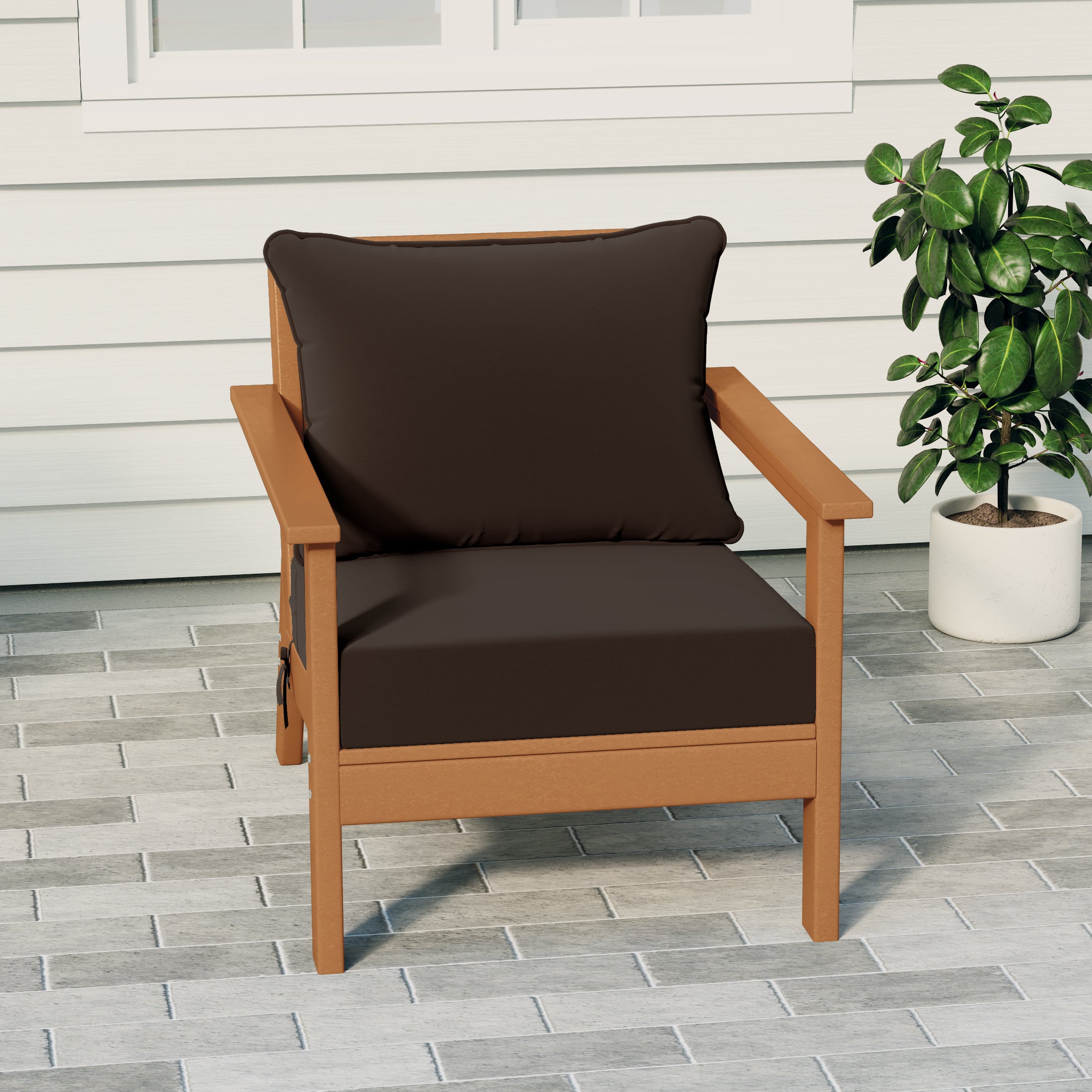 Portsmouth Outdoor Modern HDPE Patio Club Chair with Deep Seat Cushions