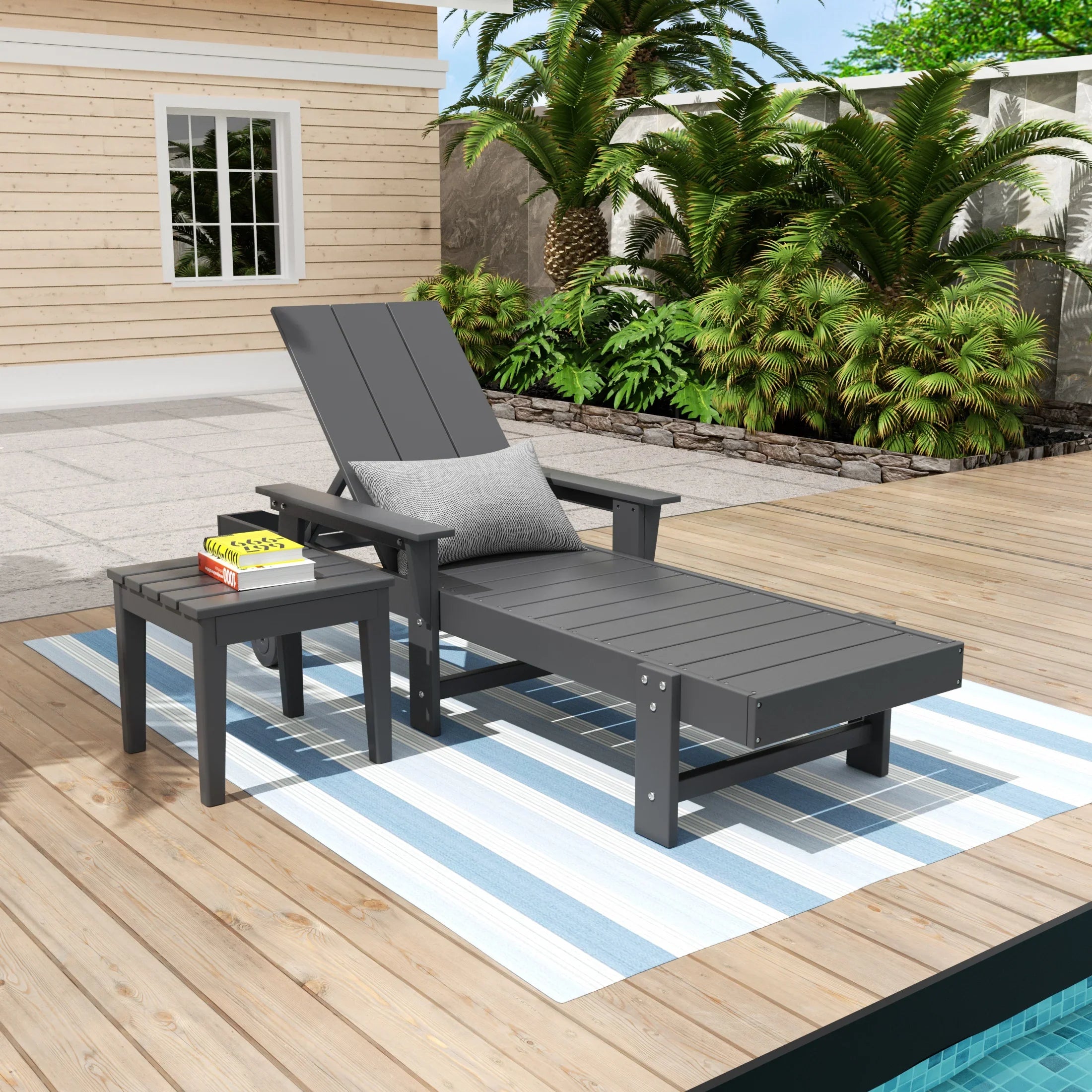 Palms Modern Reclining Chaise Lounge with Side Table 2-Piece Set