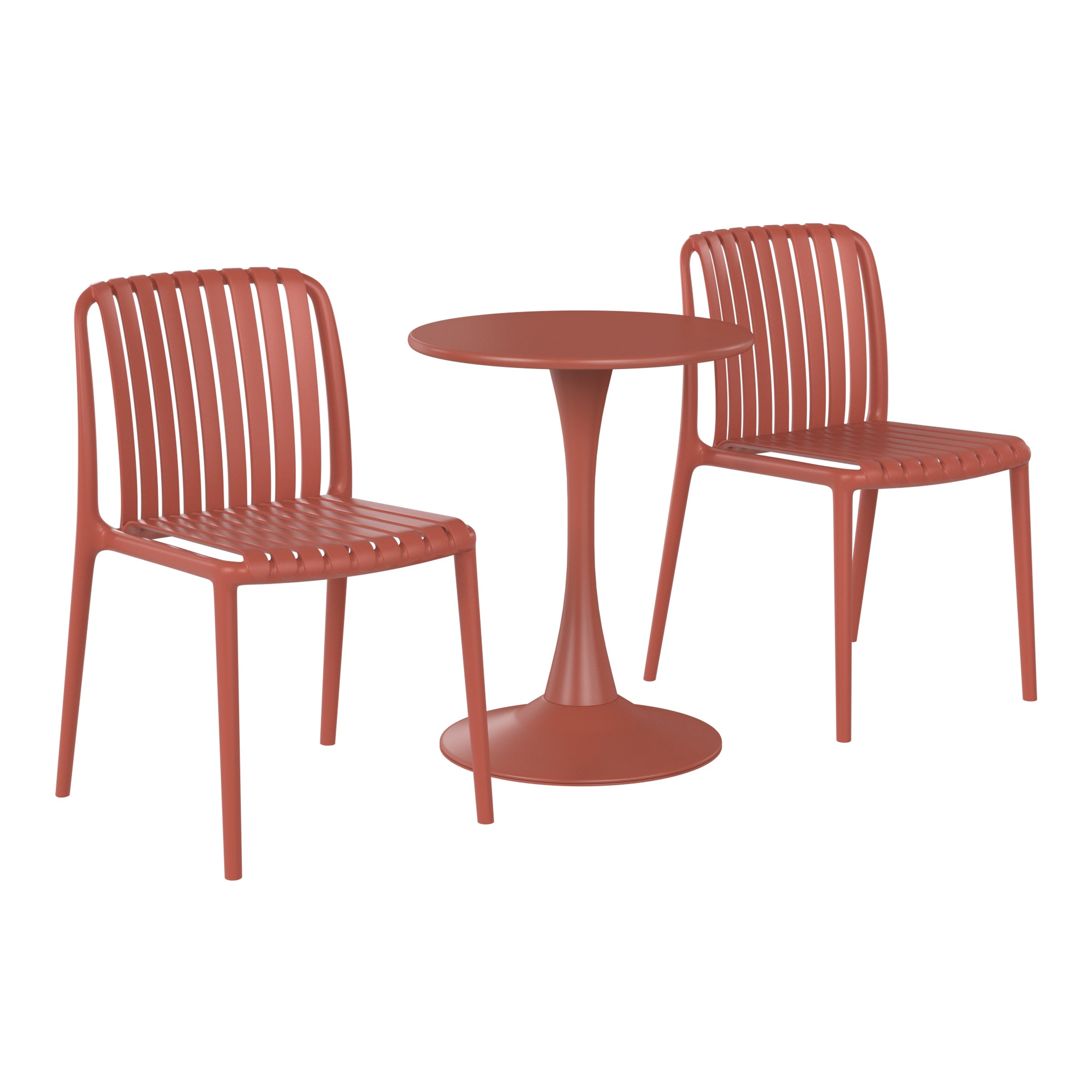 Sunshine 3-Piece Outdoor Metal Dining Table Set And Stackable Resin Patio Chairs