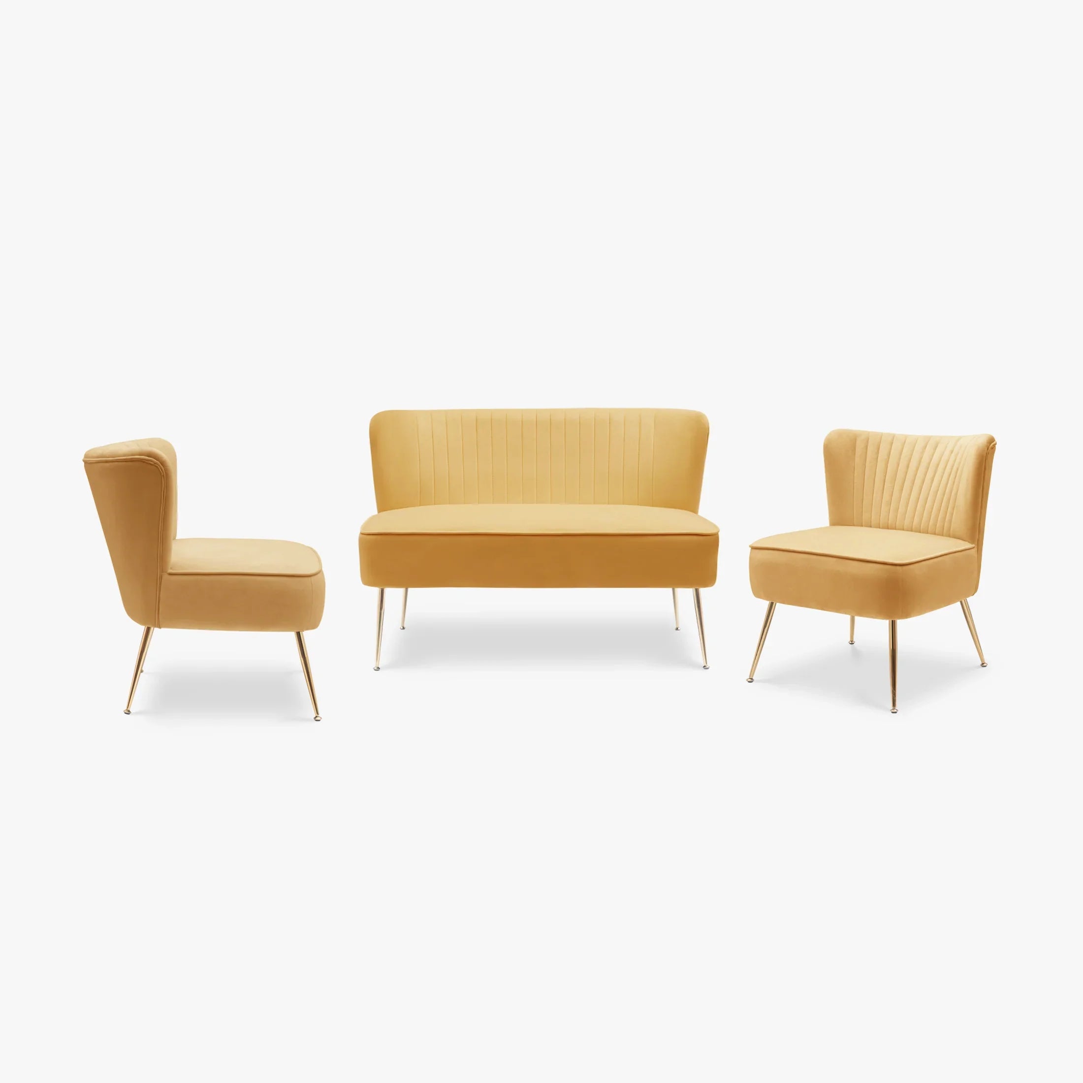 Alaia Mid Century Modern Tufted Velvet Loveseat Sofa and 25" Accent Chair 3-Piece Set