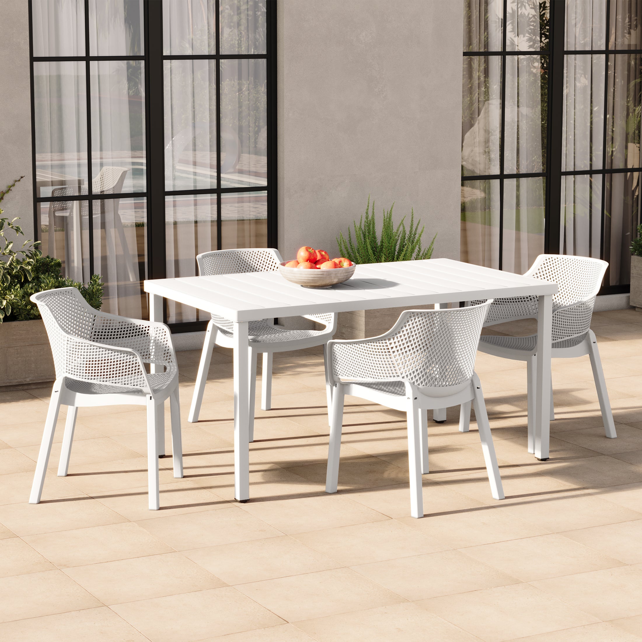 Sunshine Outdoor Modern Stackable Plastic Resin Patio Dining Armchair (Set of 4)