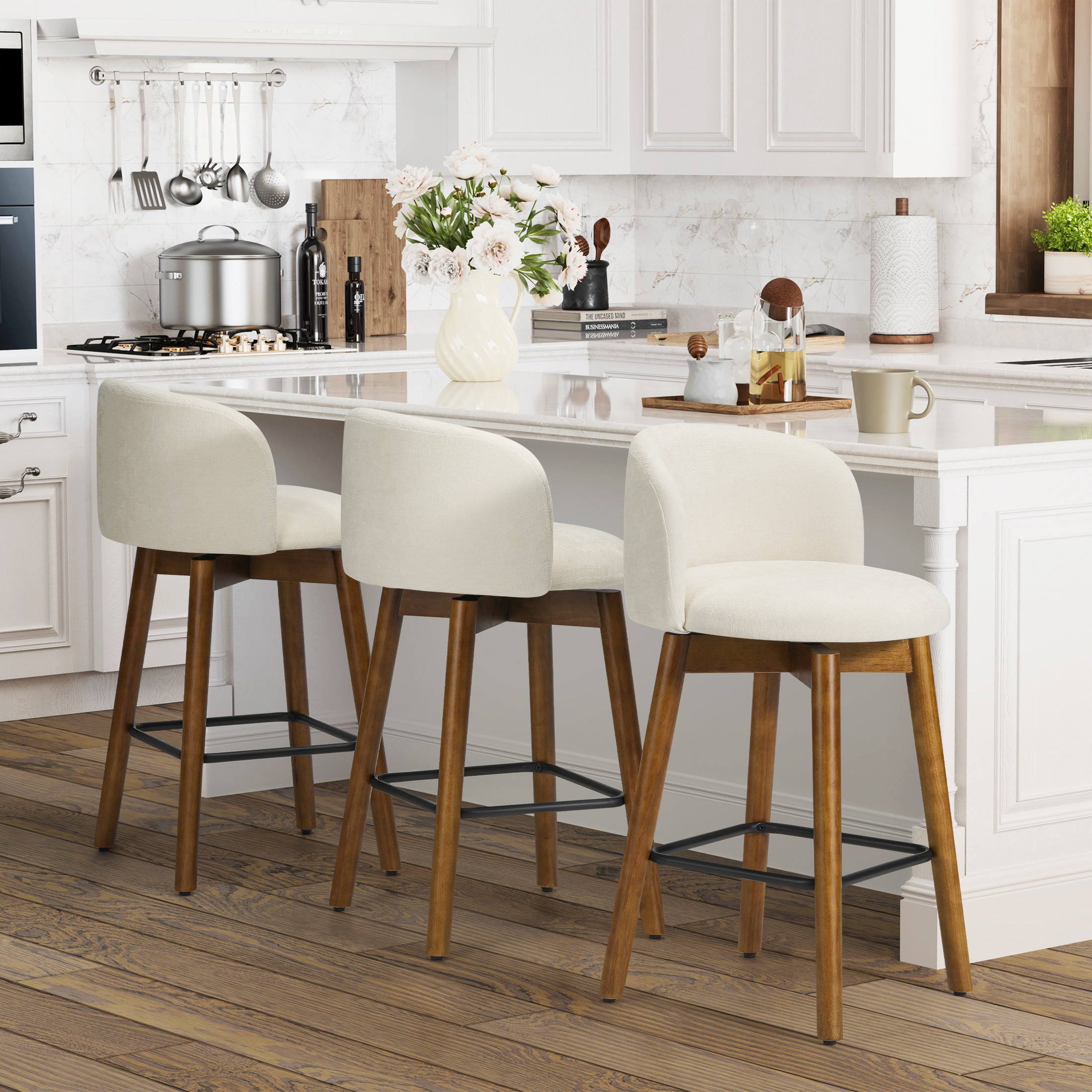 Danburry Modern Chenille Upholstered 26" Counter Height Swivel Bar Stools (Set of 3)