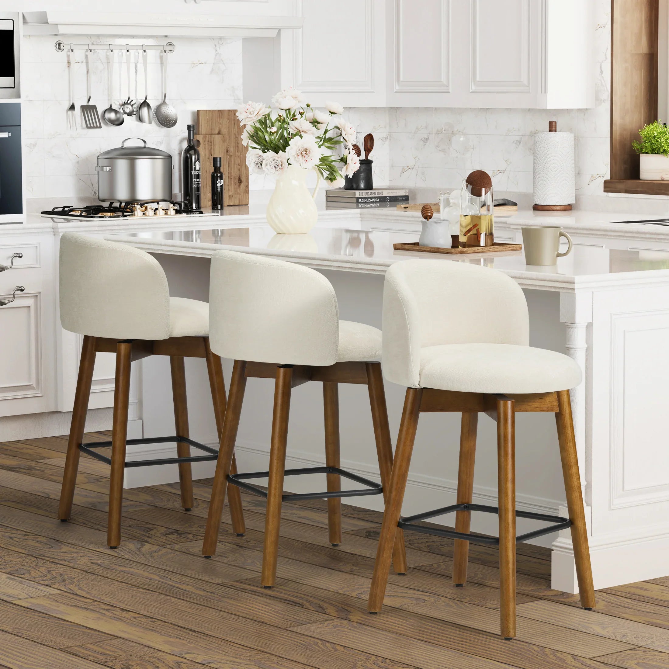 Danburry Modern Chenille Upholstered 26" Counter Height Swivel Bar Stools (Set of 3)