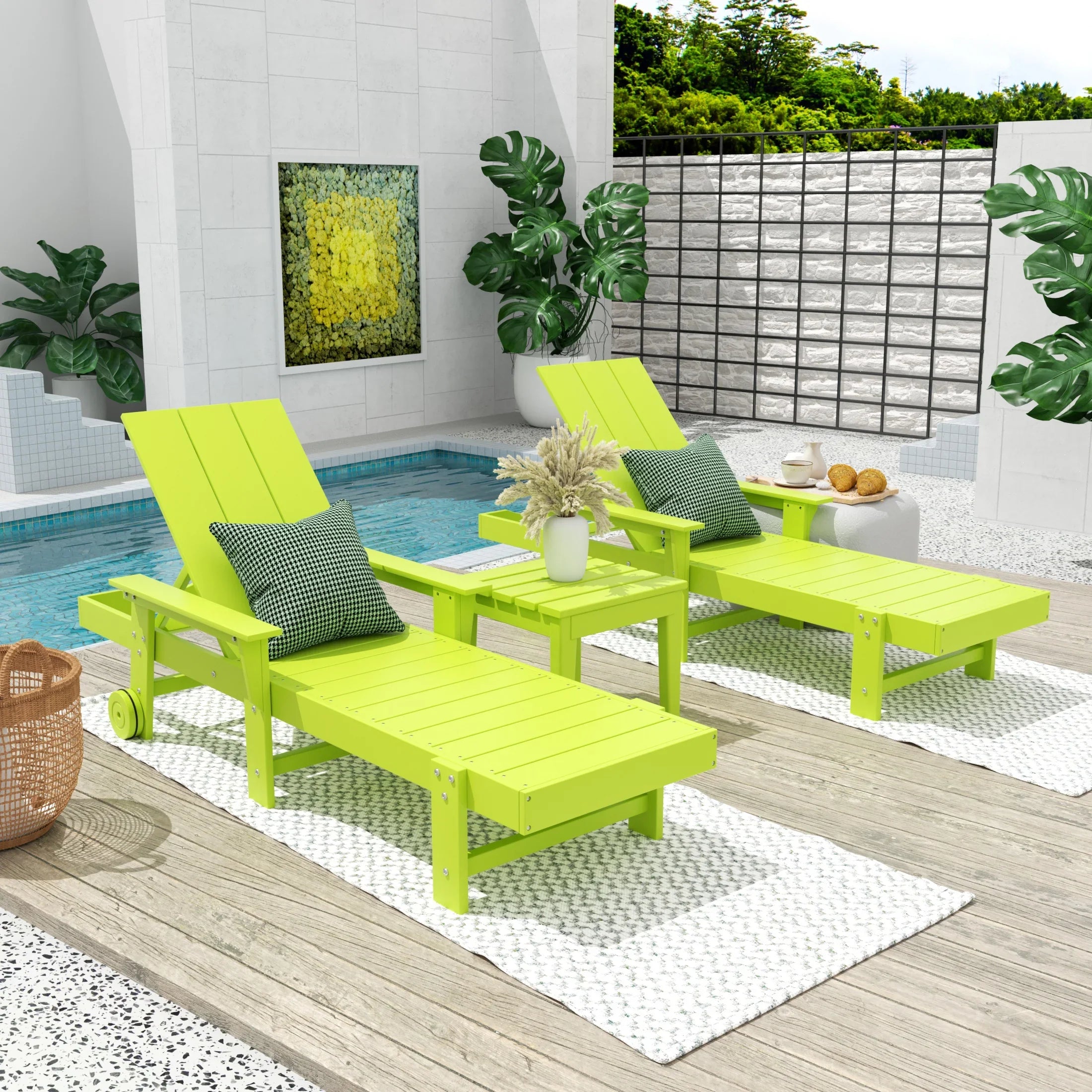 Palms Modern Poly Reclining Chaise Lounge Set with Side Table