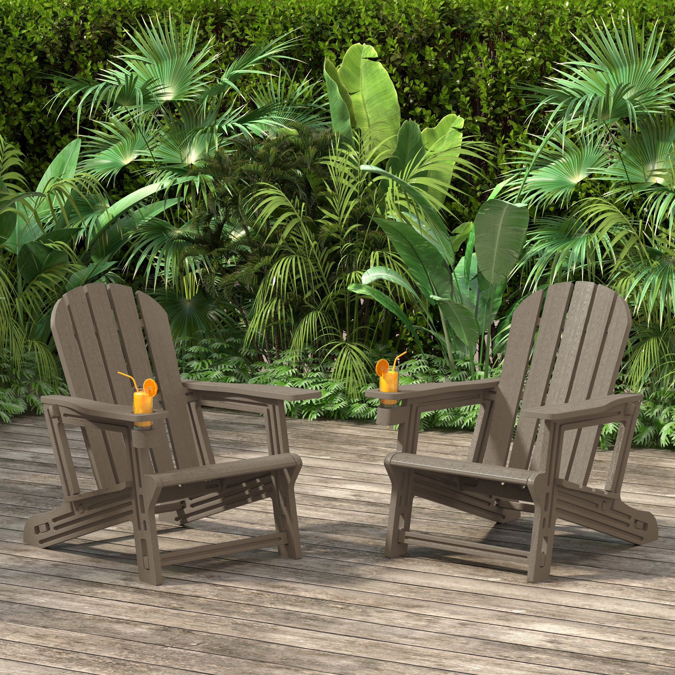 Cayman Tool-Free Assembly Outdoor Patio HDPE Plastic Adirondack Chair with Cup Holder (Set of 2)