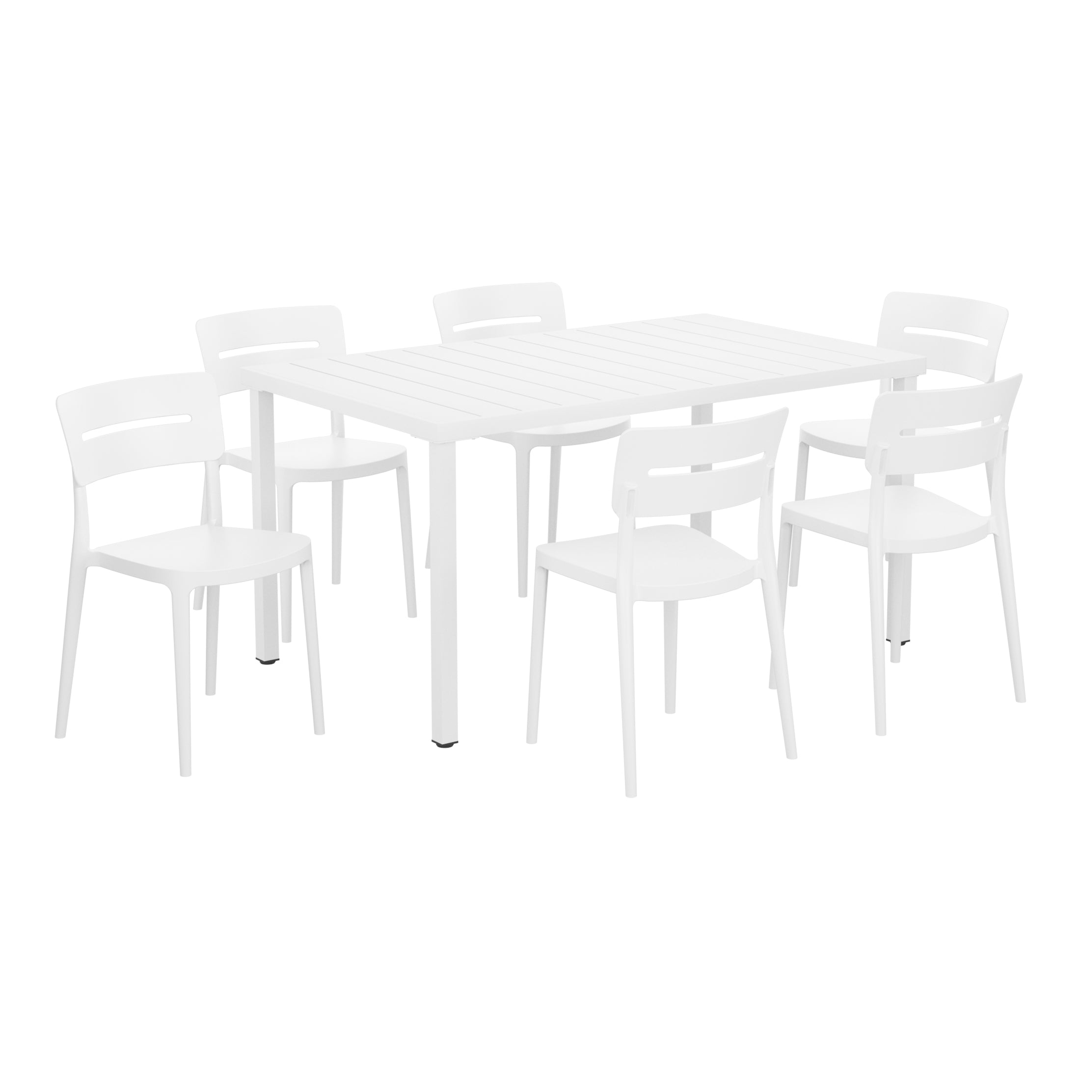 Sunshine 7-Piece Outdoor Rectangular Metal Patio Dining Table Set With Stackable Patio Chairs