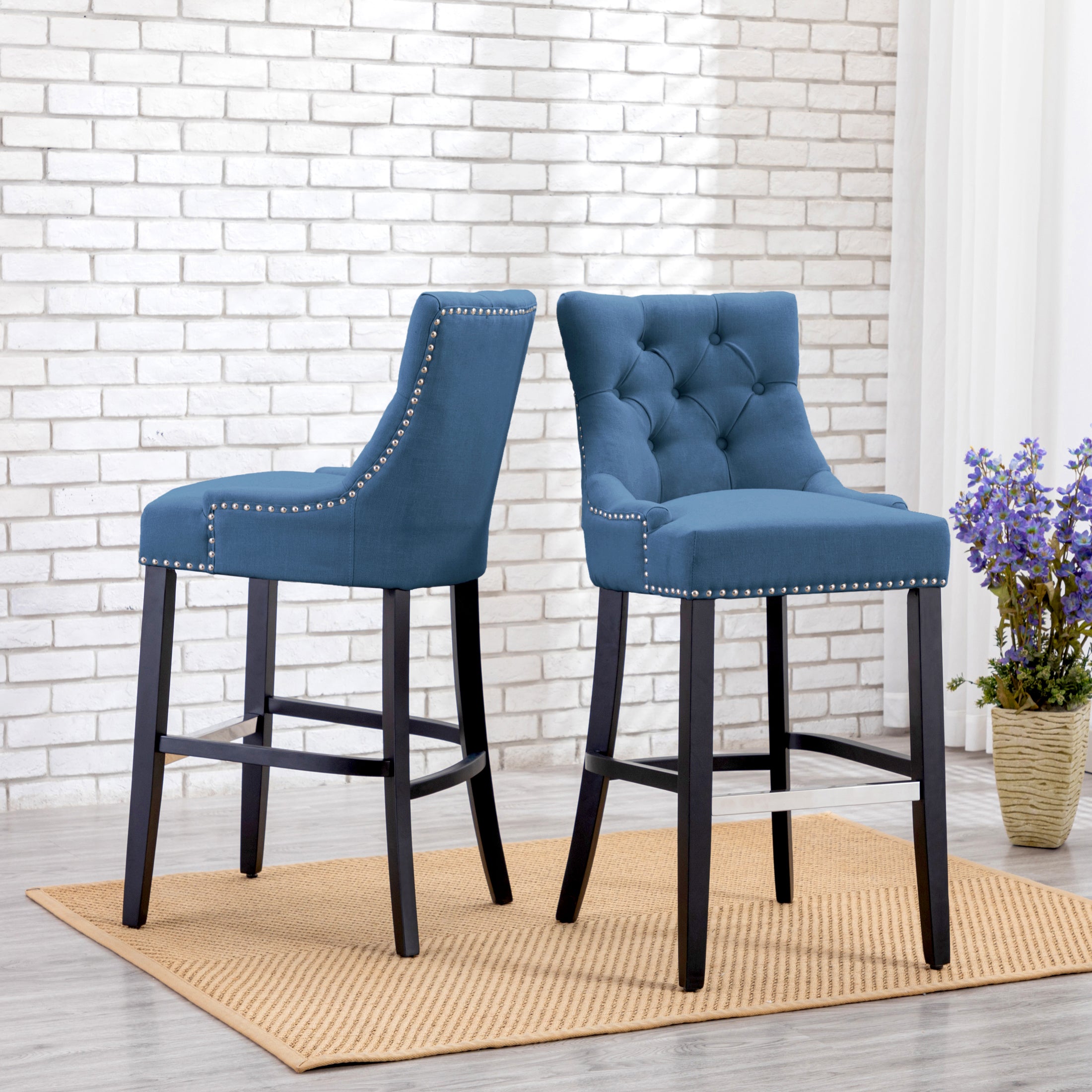Bellmount 29" Upholstered Wood Bar Stool with Tufted Back (Set of 2)