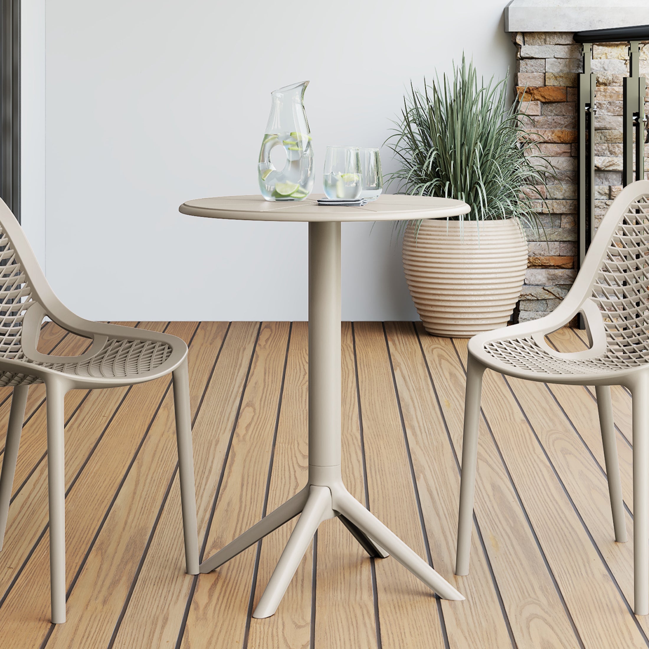 Sunshine 23.5" Outdoor Polypropylene Resin Round Patio Bistro Dining Table for 2