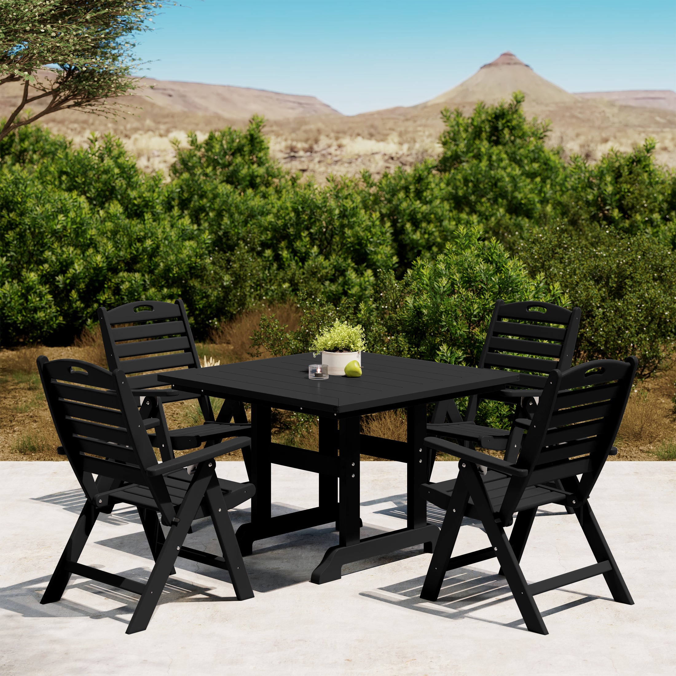 Paradise 5-Piece HDPE Square Patio Dining Table Set with Foldable Chairs