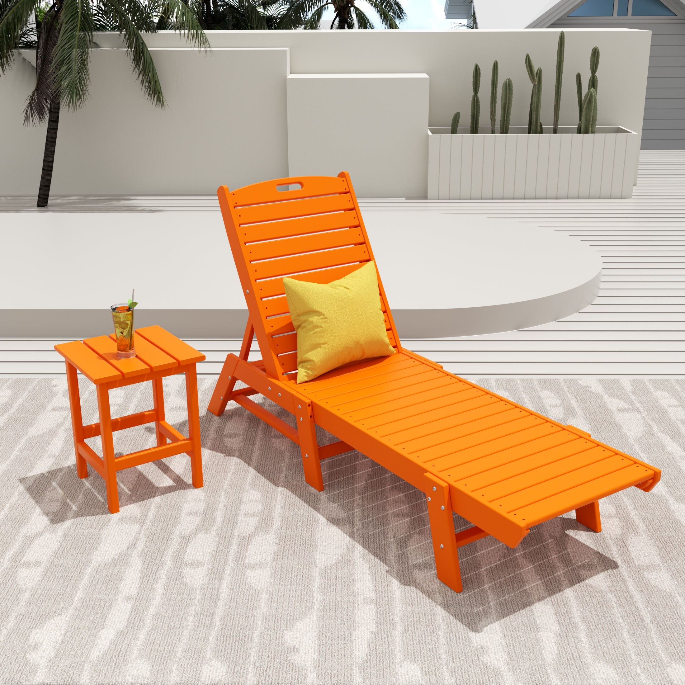 Paradise 2-Piece Poly Outdoor Patio Chaise Lounge Chair with Side Table Set