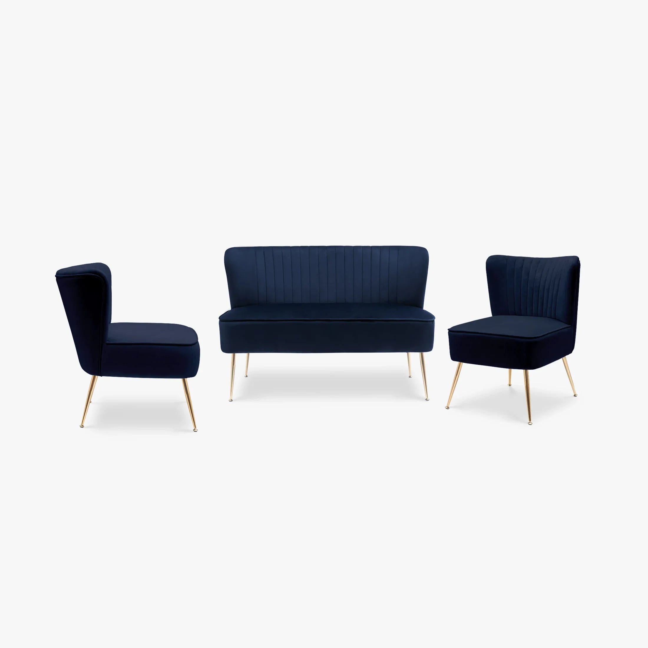 Alaia Mid Century Modern Tufted Velvet Loveseat Sofa and 22" Accent Chair 3-Piece Set