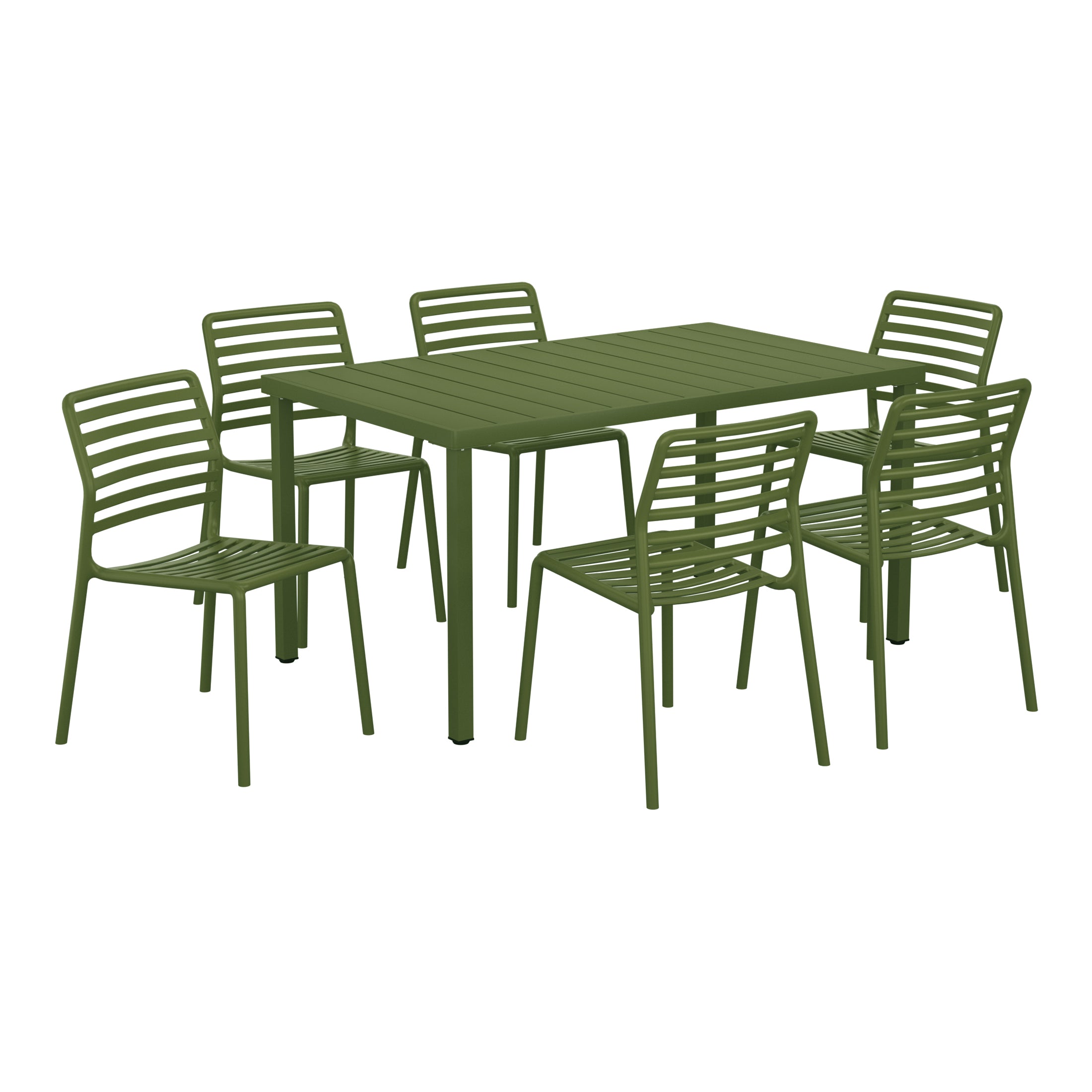 Sunshine 7-Piece Metal Rectangular Patio Dining Table Set With Stackable Plastic Dining Chairs For 6