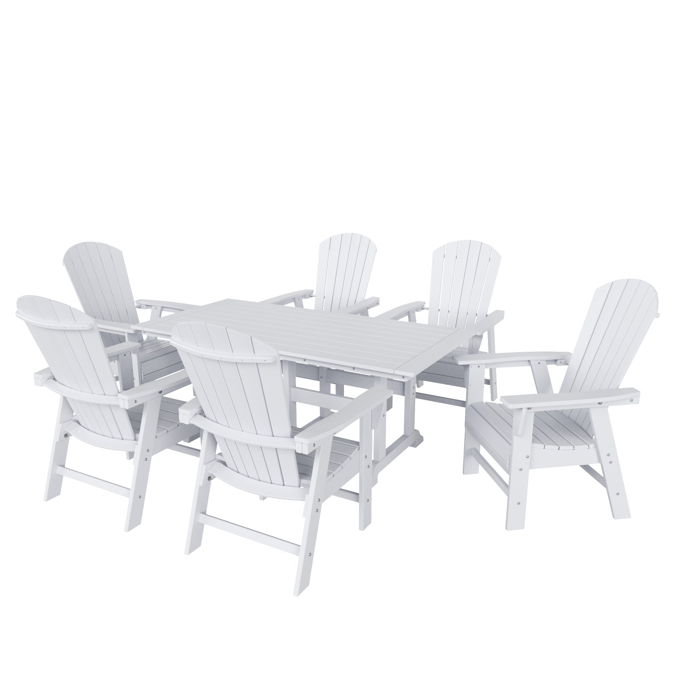Portside 7 Piece Outdoor Patio Dining Table and Adirondack Armchair Set