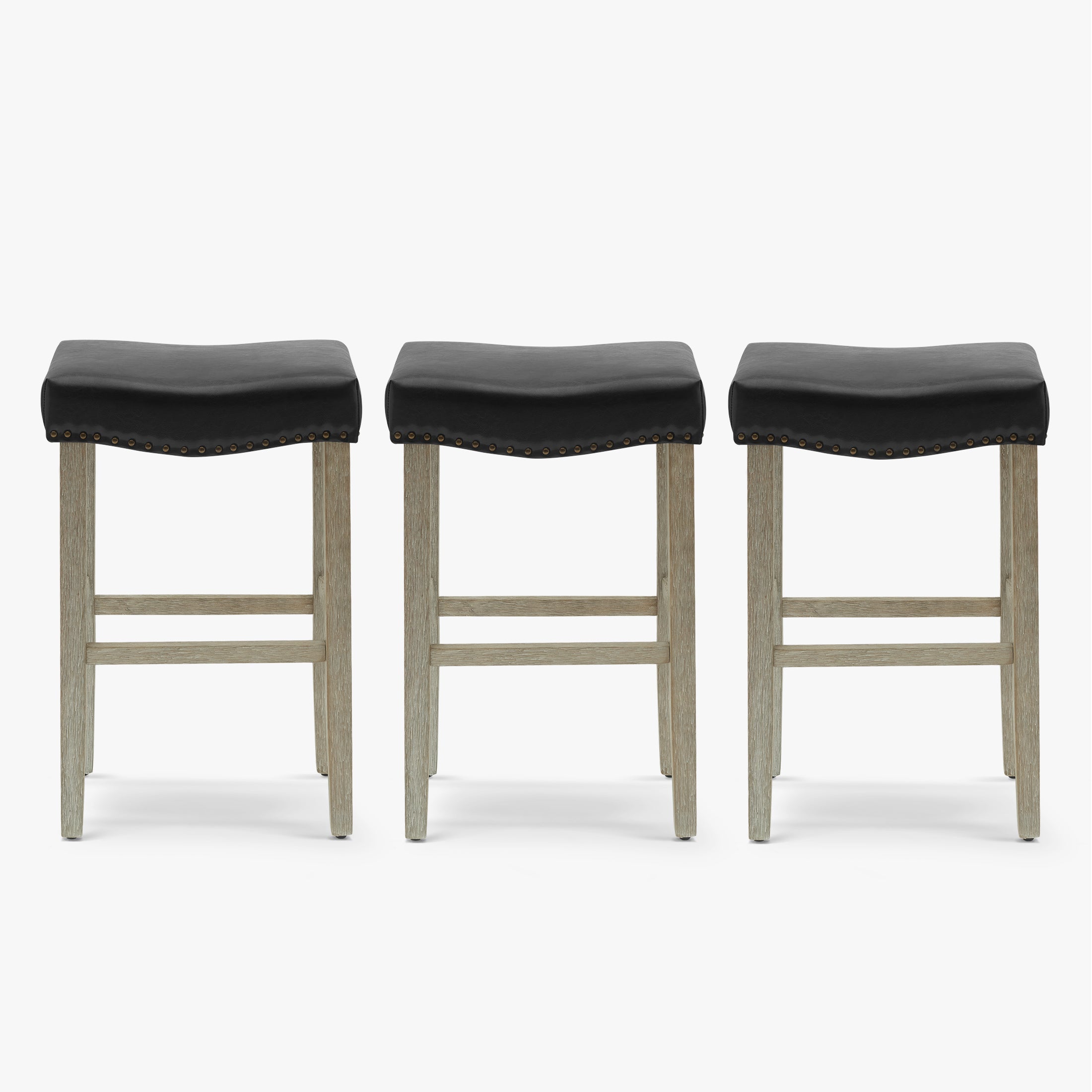 Bulmon 29" Upholstered Saddle Seat Antique Gray Counter Stool (Set of 3)