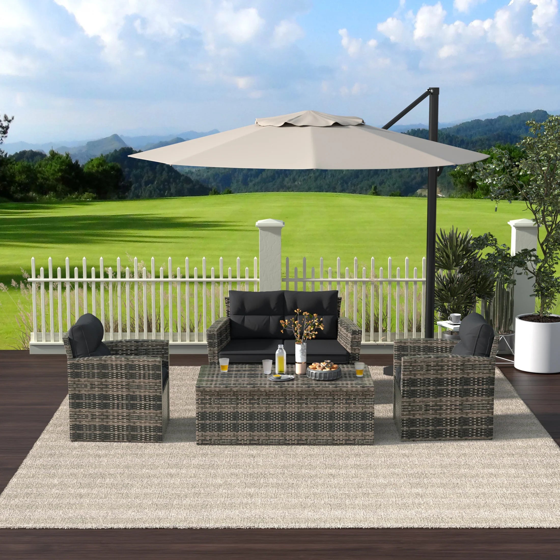 Maldives 4-Piece PE Rattan Wicker Conversation Sofa Set with Cushions