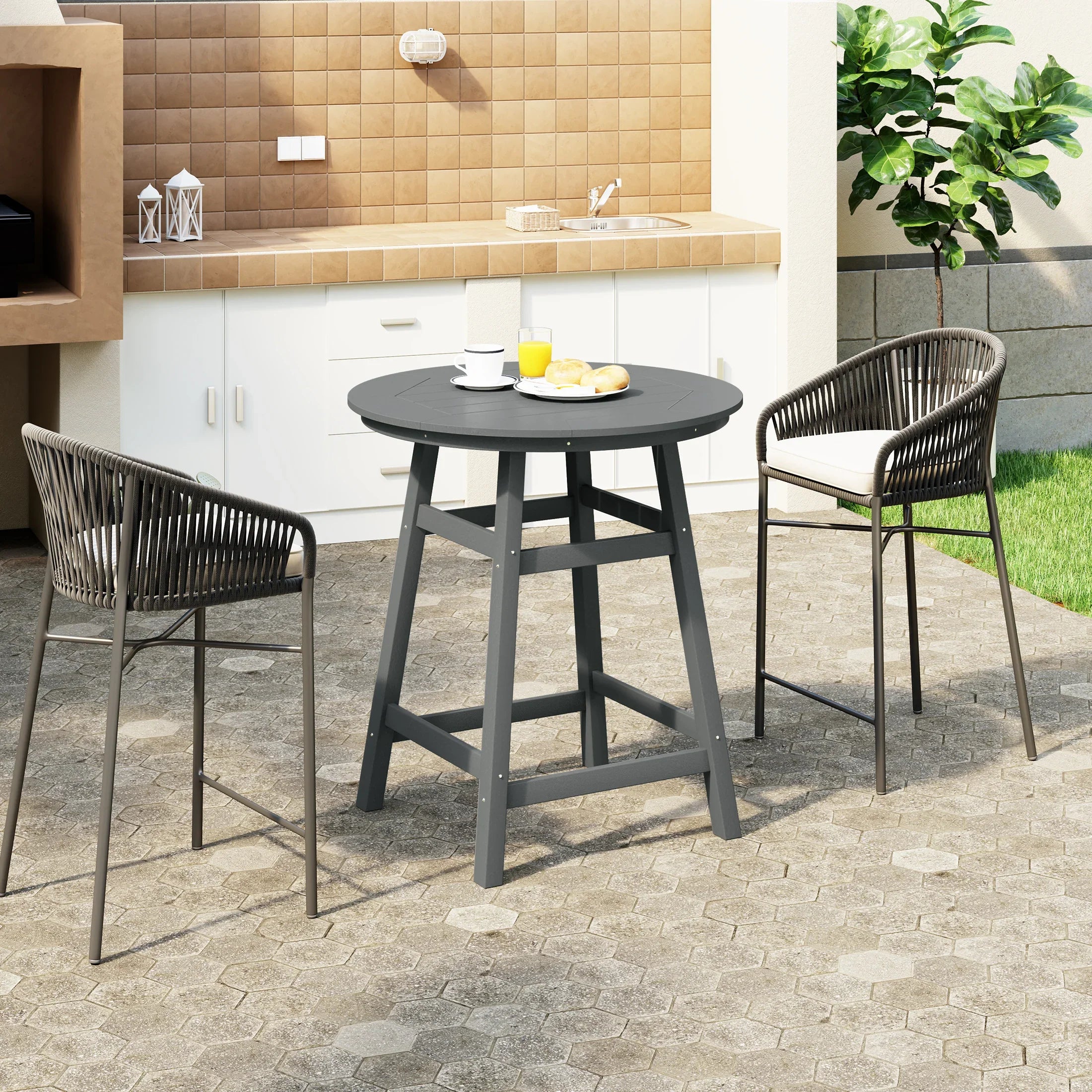 Paradise Outdoor 35" HDPE Round Patio Counter Height Bar Table