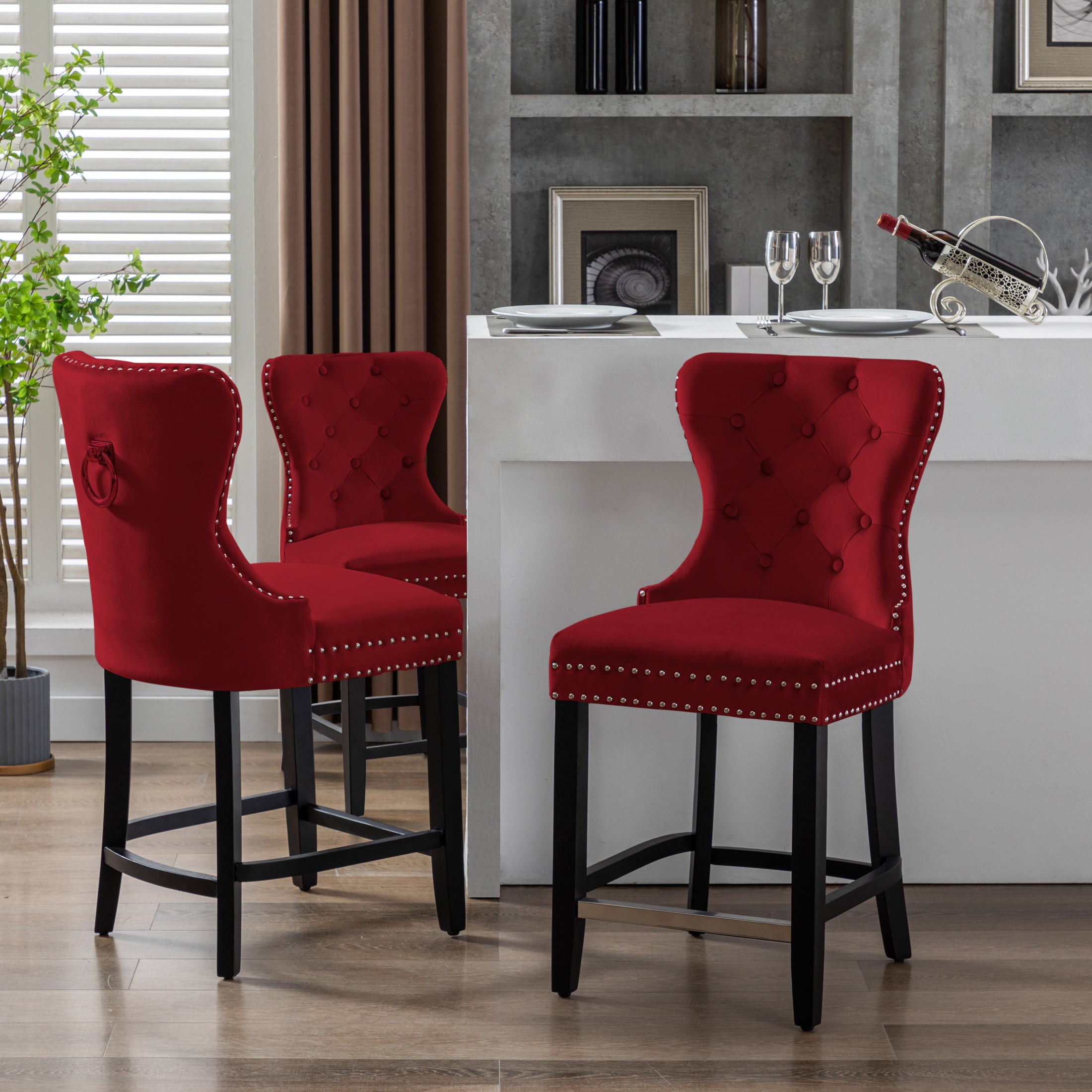 Hank 24" Tufted Velvet Counter Stool (Set of 3)
