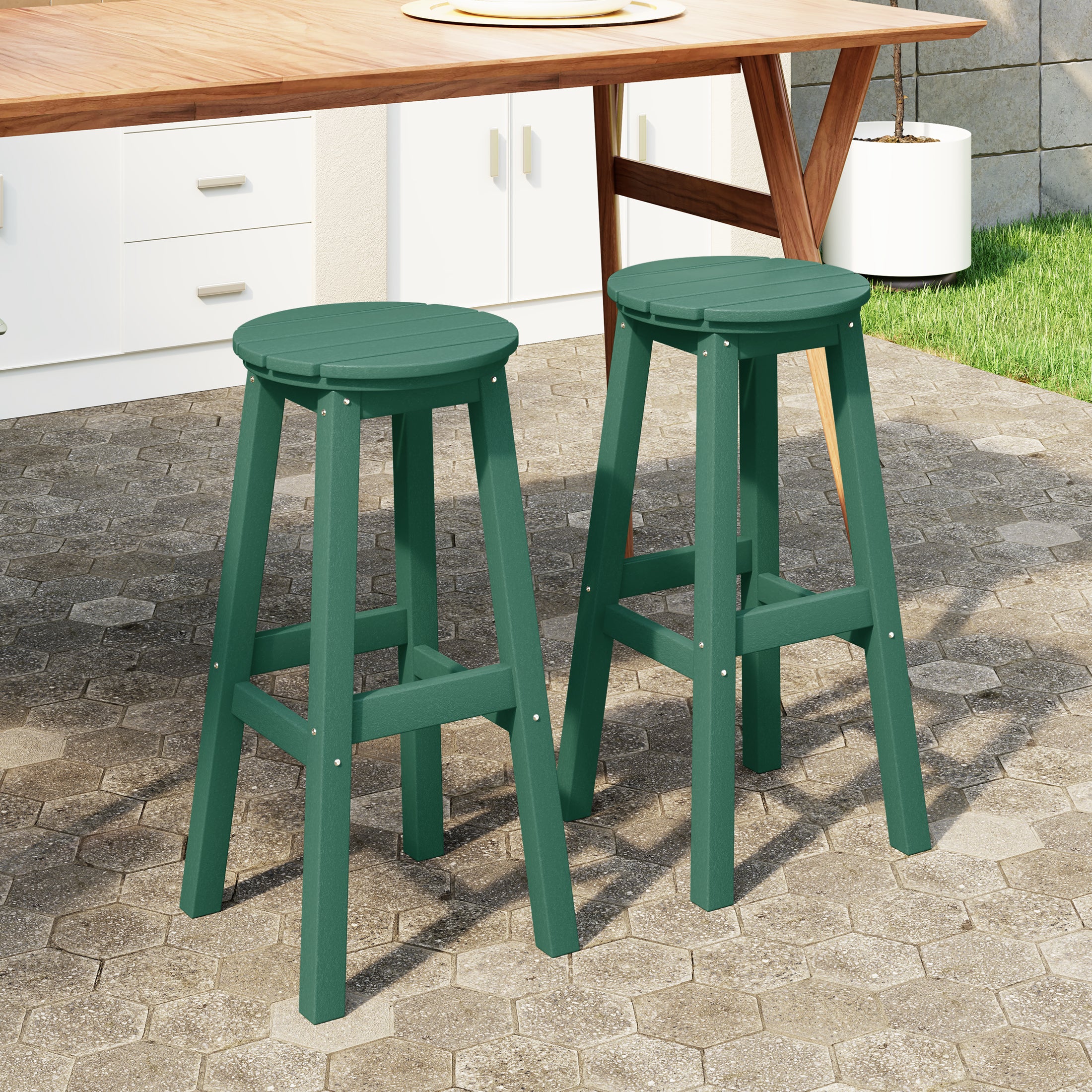 Paradise 29" HDPE Outdoor Patio Round Bar Stool Set of 2